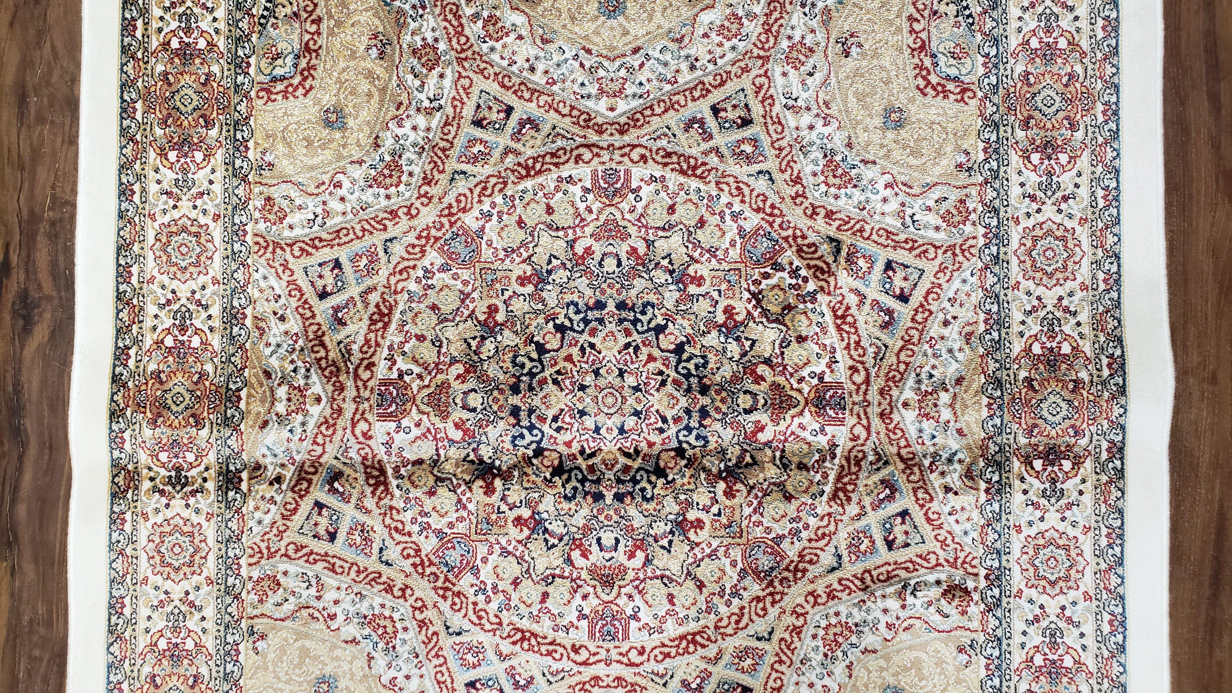 Persian Design Silk Accent Rug, Dome Medallion, Allover Pattern Oriental Carpet, Small Silk Rug, Cream, Ivory, Bamboo Silk, 2' 8" x 4' 1" - Image 2
