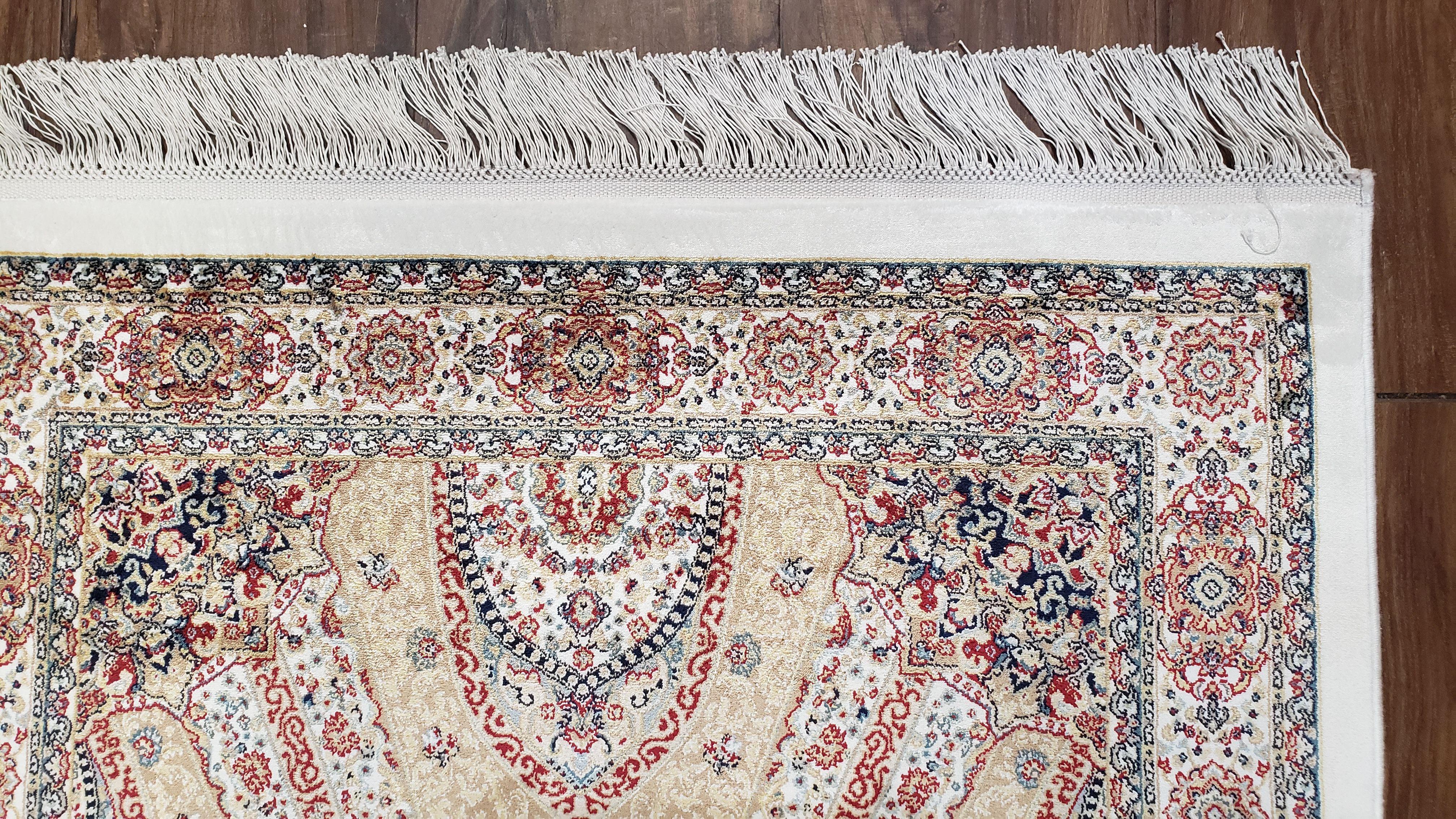 Persian Design Silk Accent Rug, Dome Medallion, Allover Pattern Oriental Carpet, Small Silk Rug, Cream, Ivory, Bamboo Silk, 2' 8" x 4' 1" - Image 7