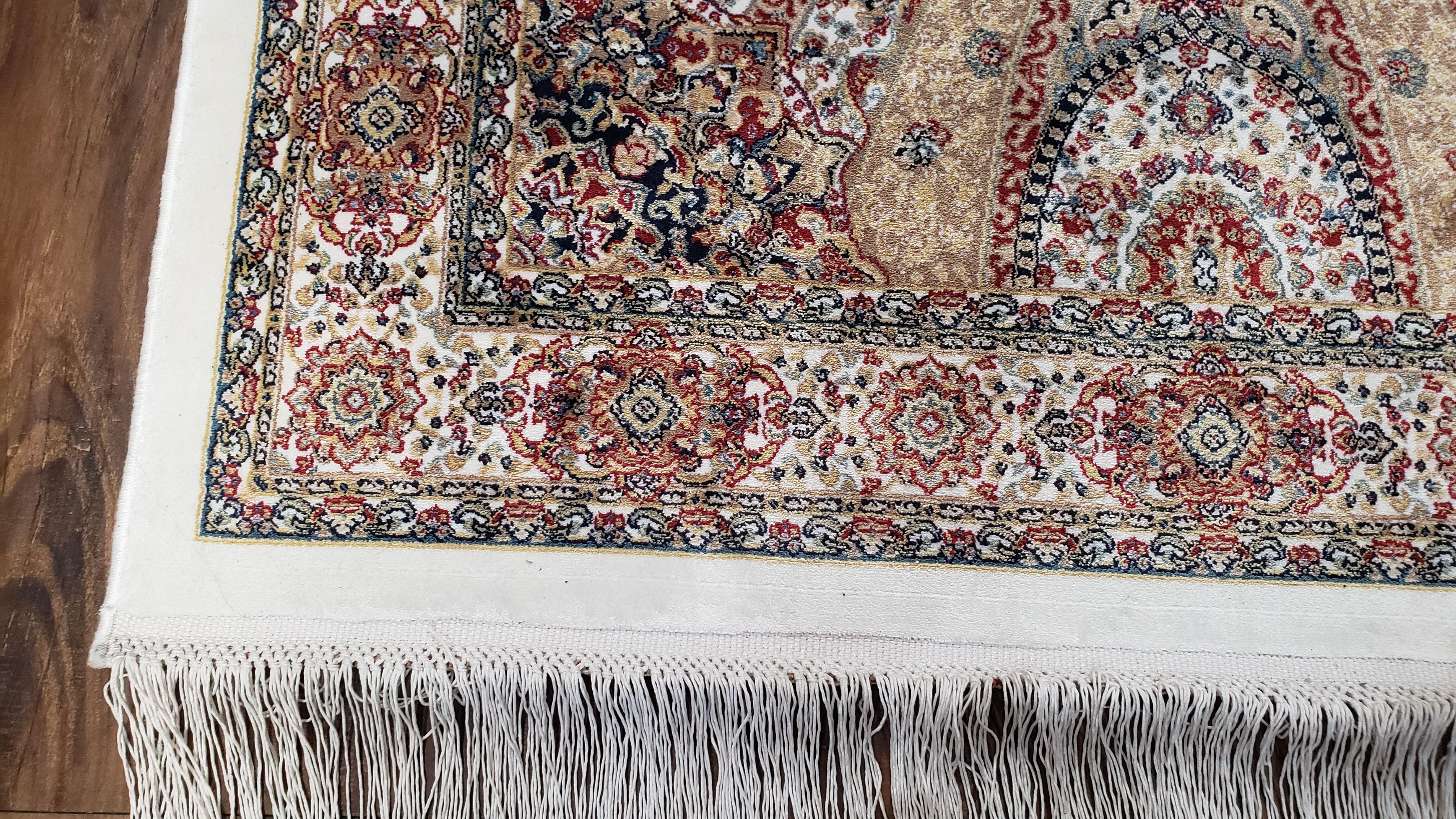 Persian Design Silk Accent Rug, Dome Medallion, Allover Pattern Oriental Carpet, Small Silk Rug, Cream, Ivory, Bamboo Silk, 2' 8" x 4' 1" - Image 8