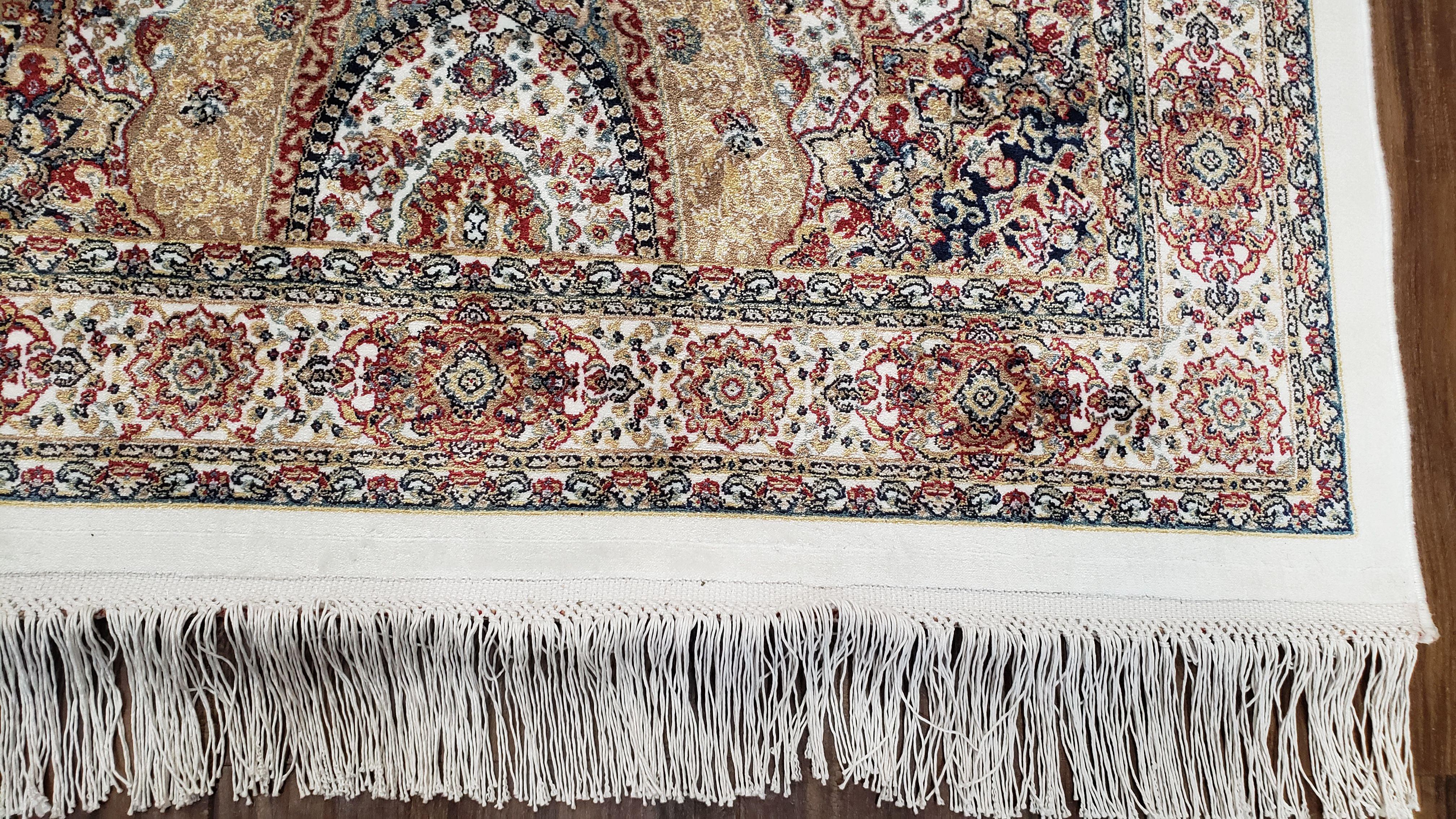 Persian Design Silk Accent Rug, Dome Medallion, Allover Pattern Oriental Carpet, Small Silk Rug, Cream, Ivory, Bamboo Silk, 2' 8" x 4' 1" - Image 9