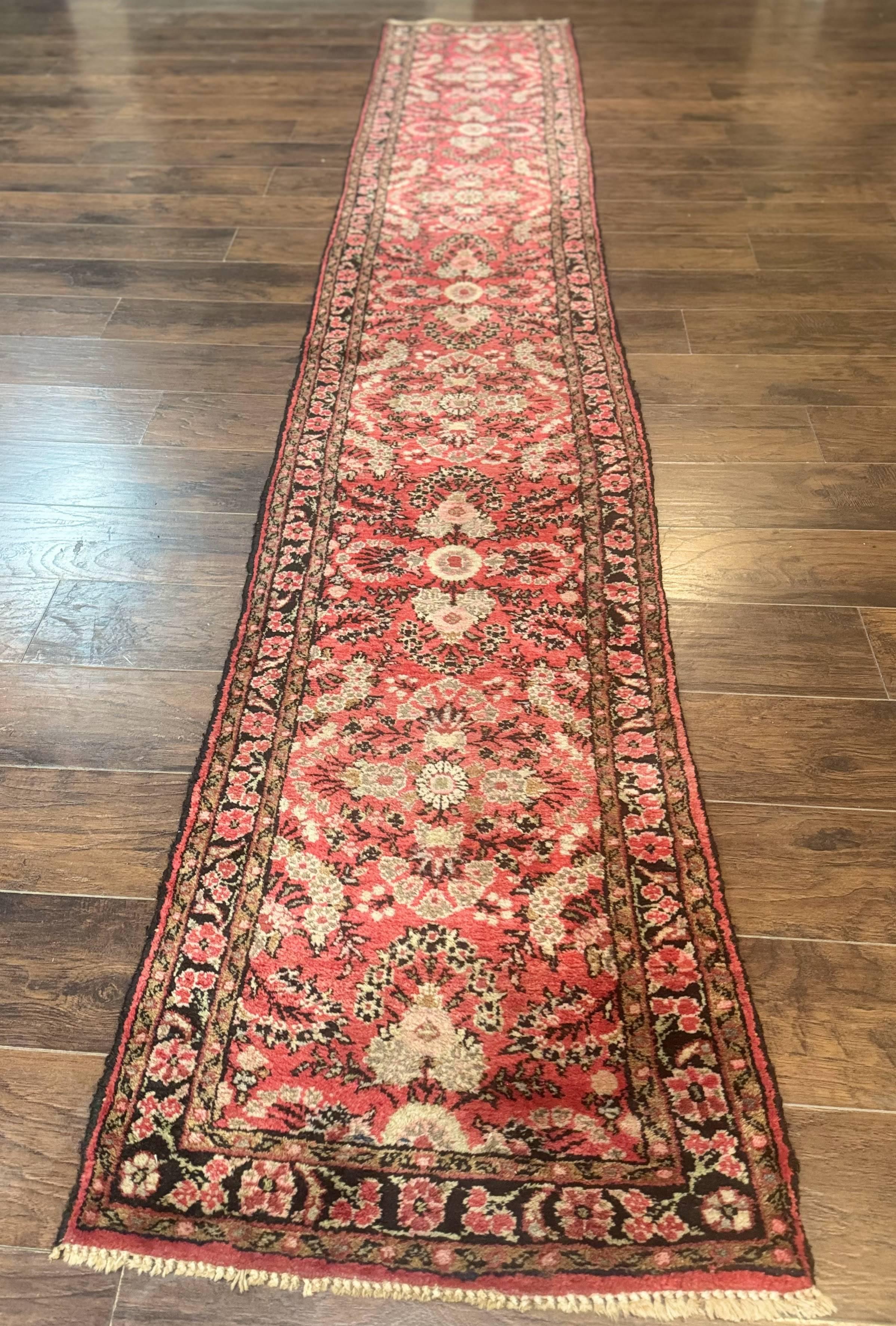 Persian Hamadan Runner Rug 2 x 13.6 – Red Floral Wool Hallway Carpet - Image 12