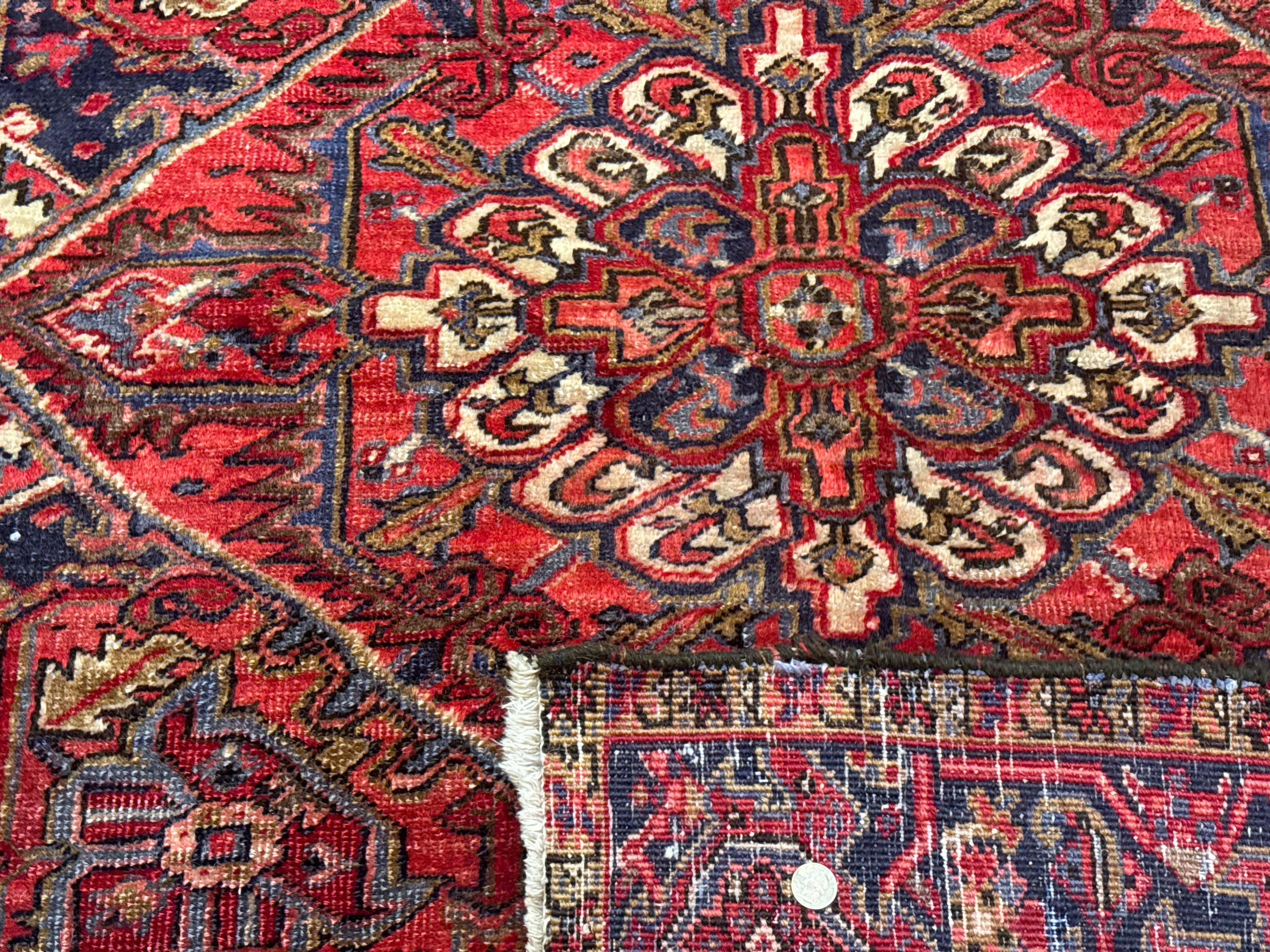 Persian Heriz Rug 7x10, Geometric Pattern, Red Ivory Navy Blue - Image 10