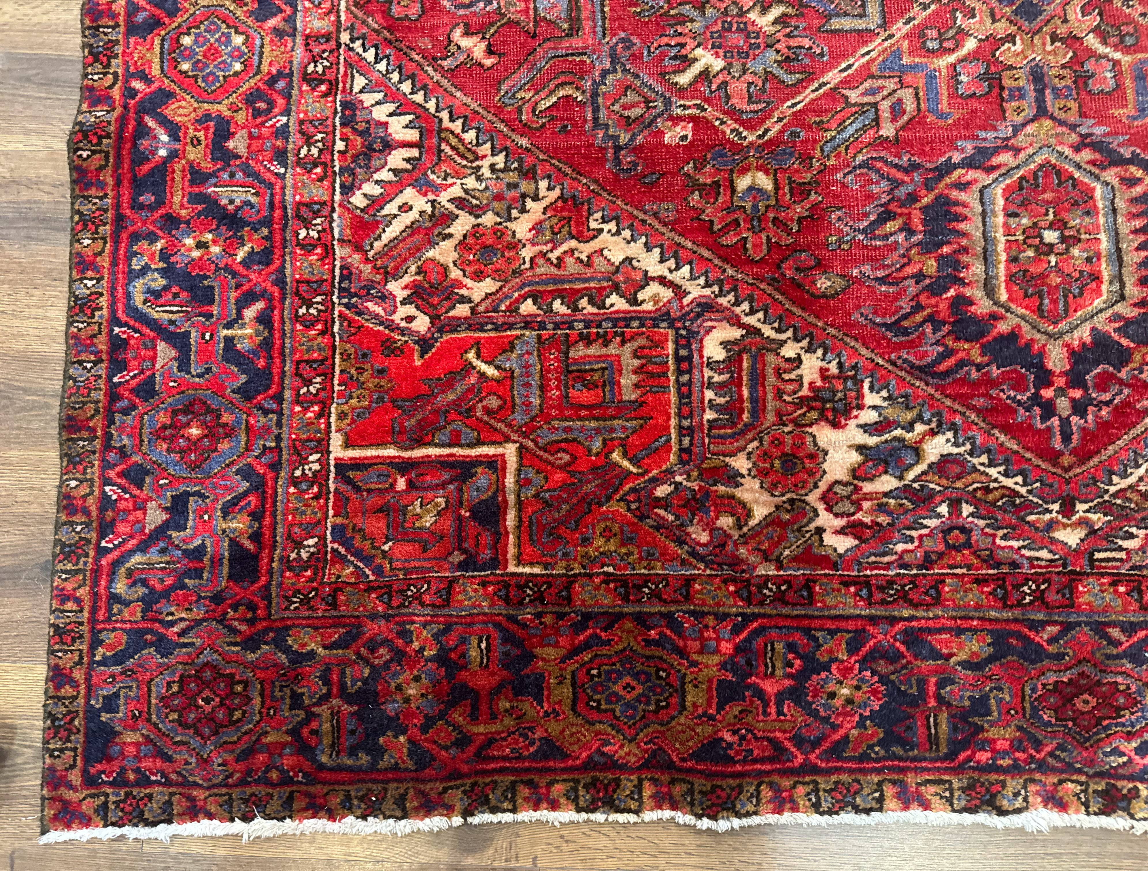 Persian Heriz Rug 7x10, Geometric Pattern, Red Ivory Navy Blue - Image 8