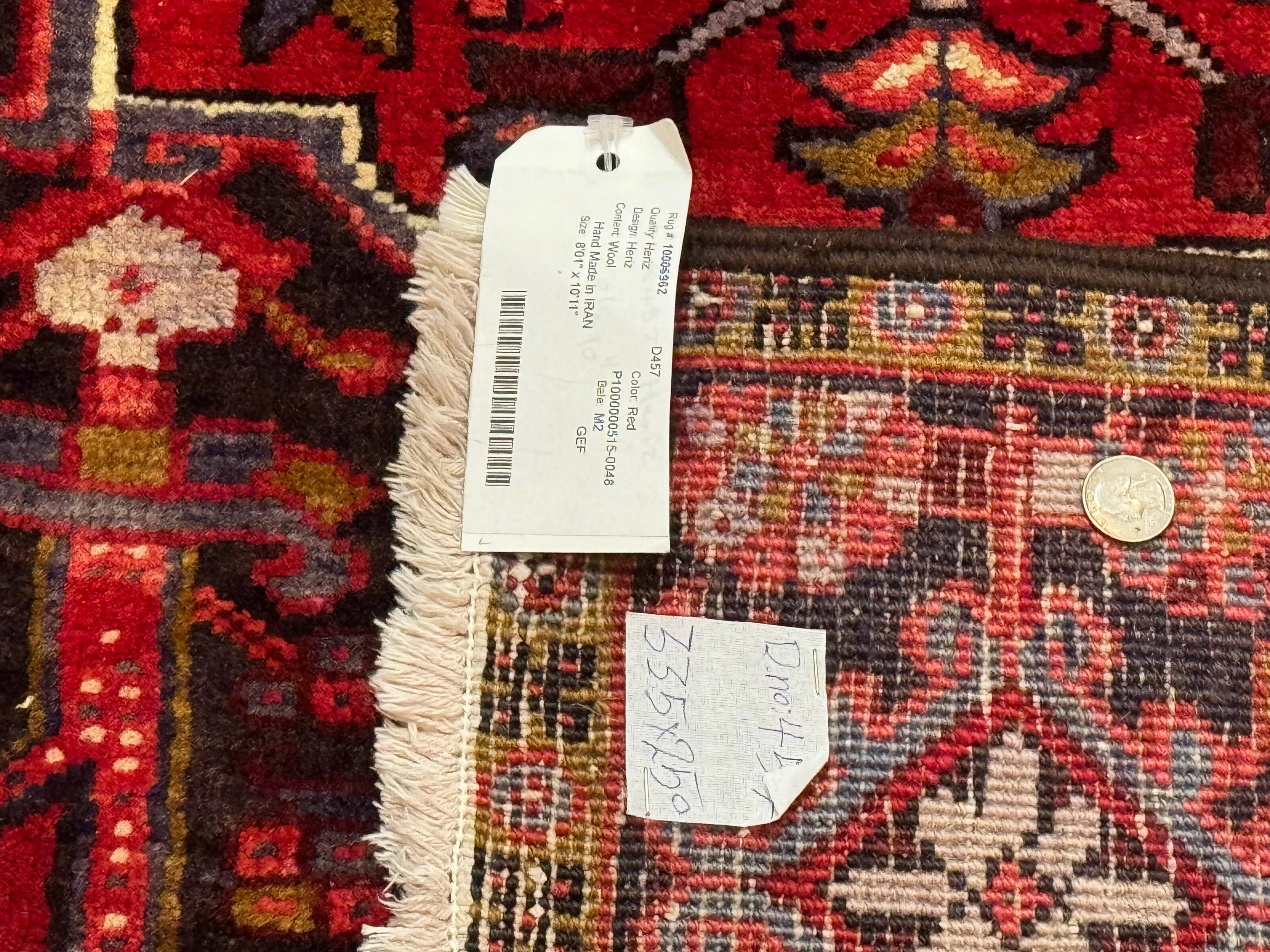 Persian Heriz Rug 8x11, Geometric Design, Red & Cream - Image 10