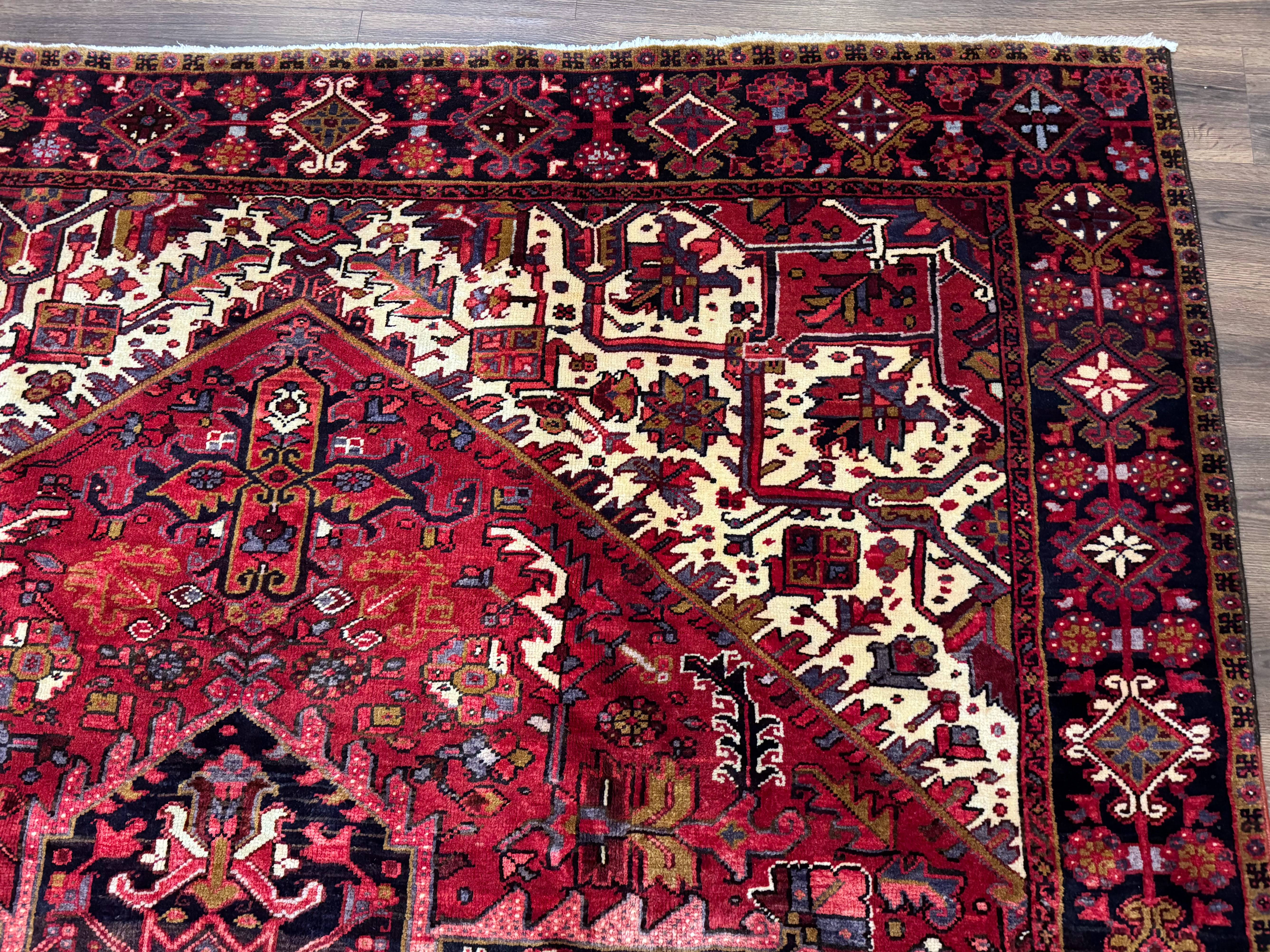 Persian Heriz Rug 8x11, Geometric Design, Red & Cream - Image 7