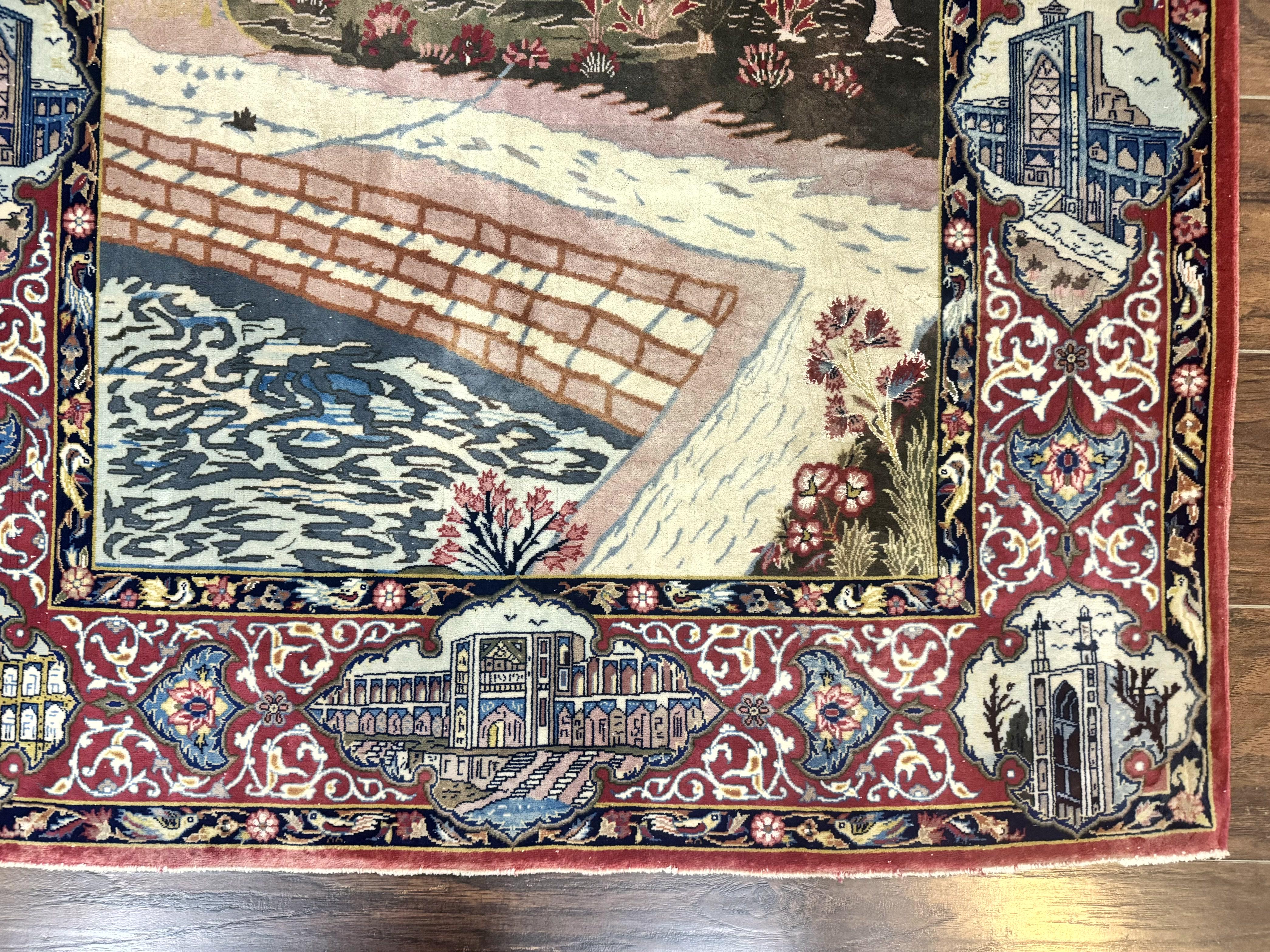 Persian Isfahan Pictorial Rug 3.6 x 5.7, Very Fine 400 KPSI, Historical Buildings, Signed By Masterweaver, Handmade - Image 10