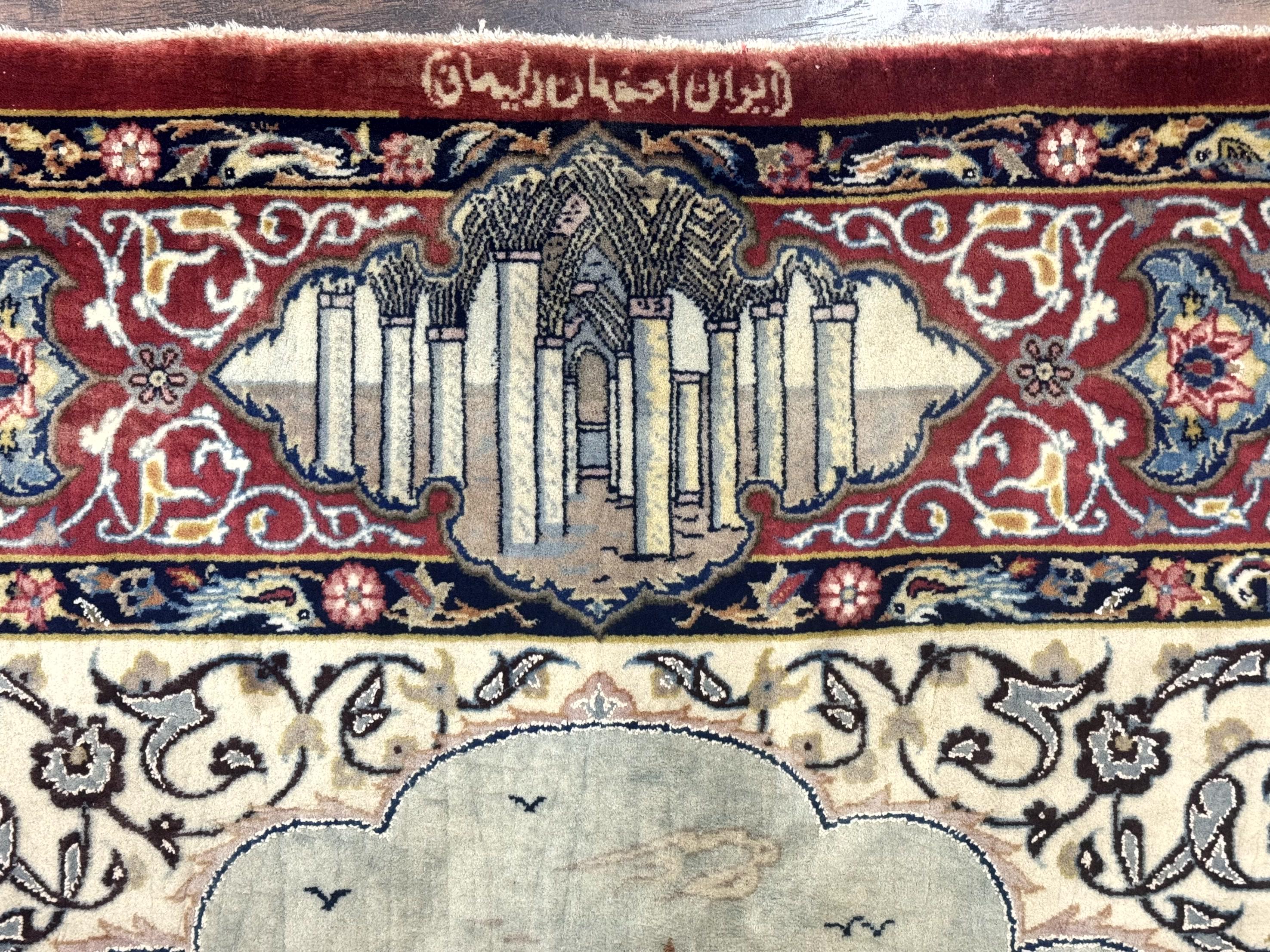 Persian Isfahan Pictorial Rug 3.6 x 5.7, Very Fine 400 KPSI, Historical Buildings, Signed By Masterweaver, Handmade - Image 4