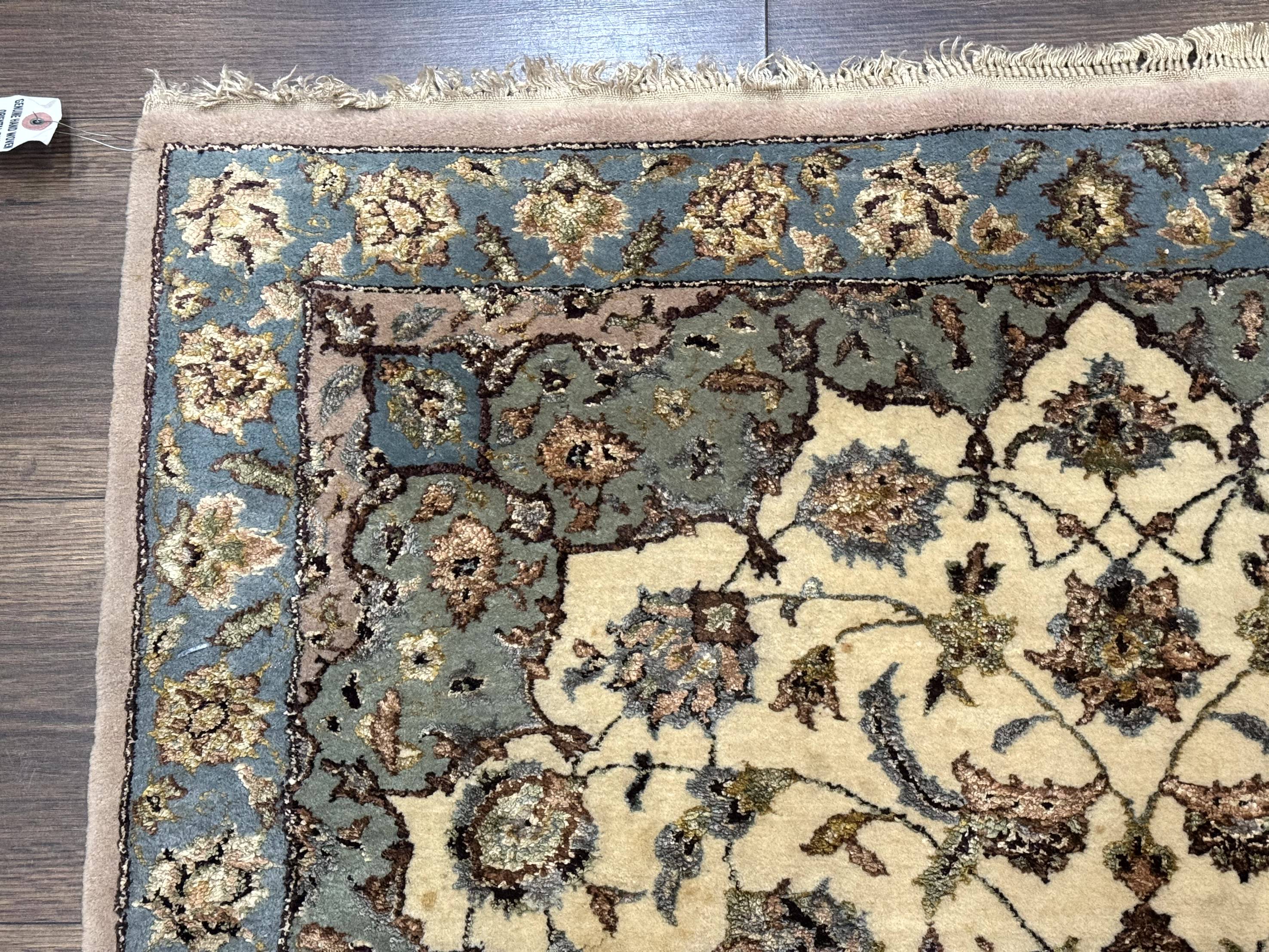 Persian Isfahan Rug 3x5, Fine 310 KPSI, Kork Wool Silk Foundation, Cream & Light Green - Image 6