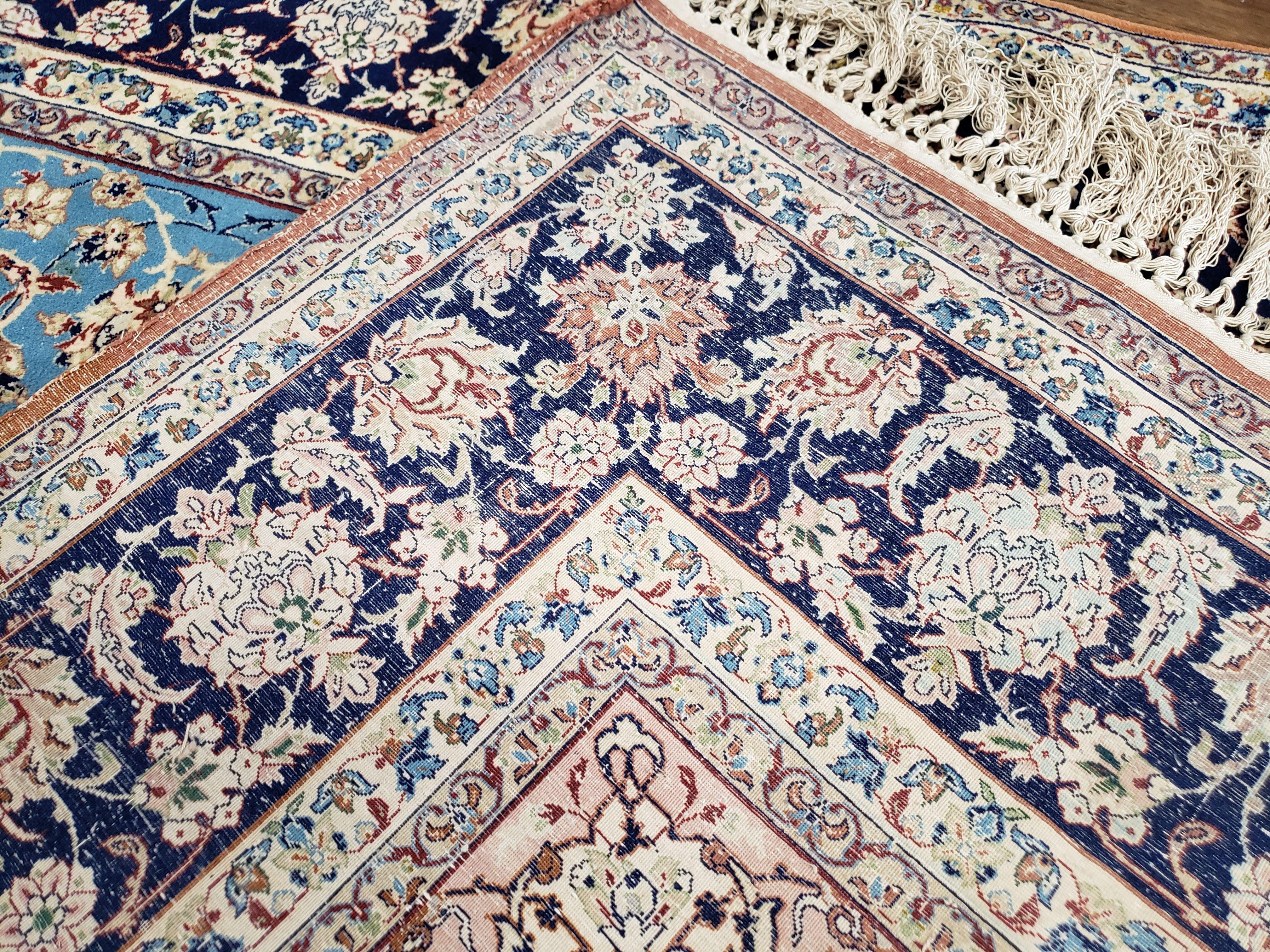 Persian Isfahan Rug, Kork Wool on Silk Foundation, Sky Blue, Hand-Knotted, 5' 1" x 7' 8" - Image 10