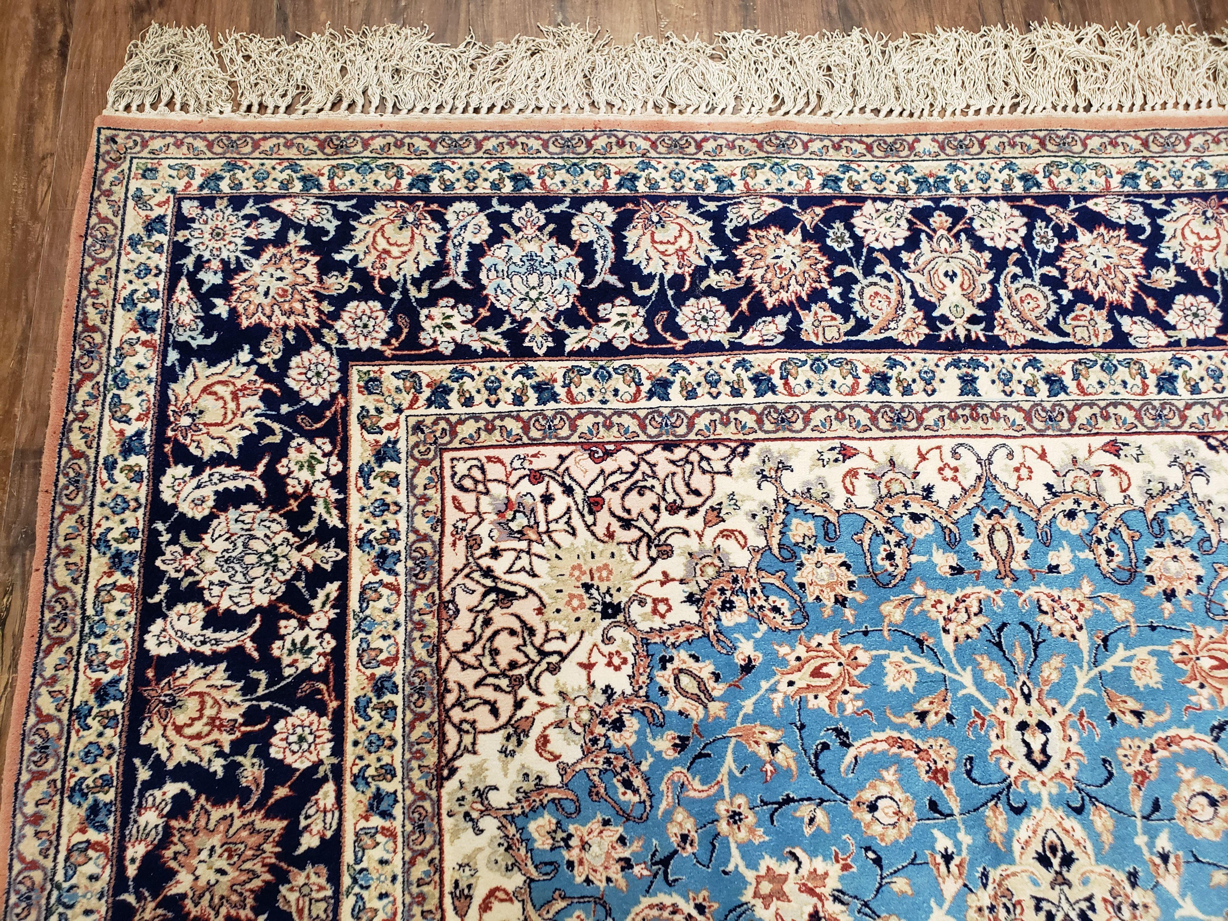 Persian Isfahan Rug, Kork Wool on Silk Foundation, Sky Blue, Hand-Knotted, 5' 1" x 7' 8" - Image 6