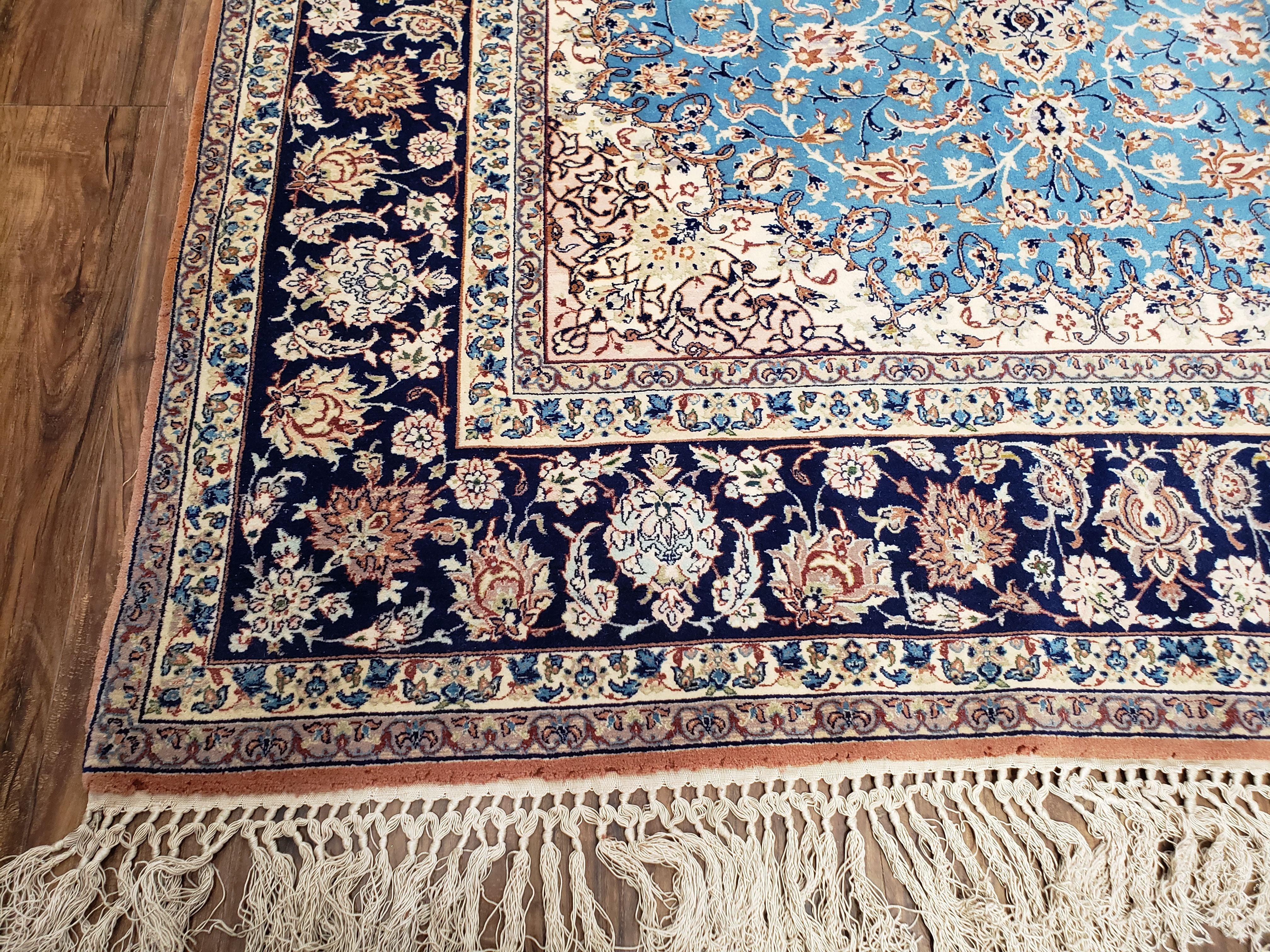 Persian Isfahan Rug, Kork Wool on Silk Foundation, Sky Blue, Hand-Knotted, 5' 1" x 7' 8" - Image 8