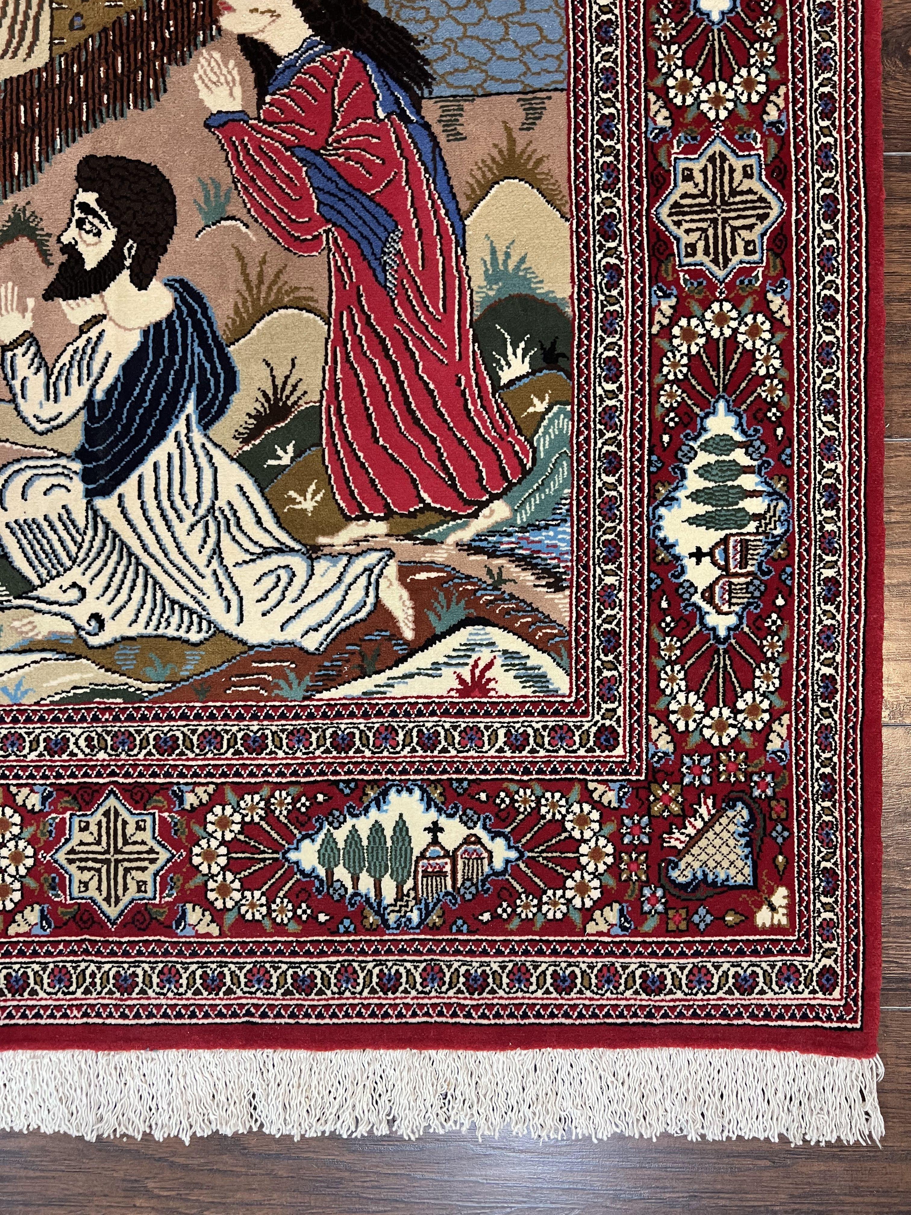 Persian Kashan Pictorial Rug 3x5 - Jesus on Cross - Image 9