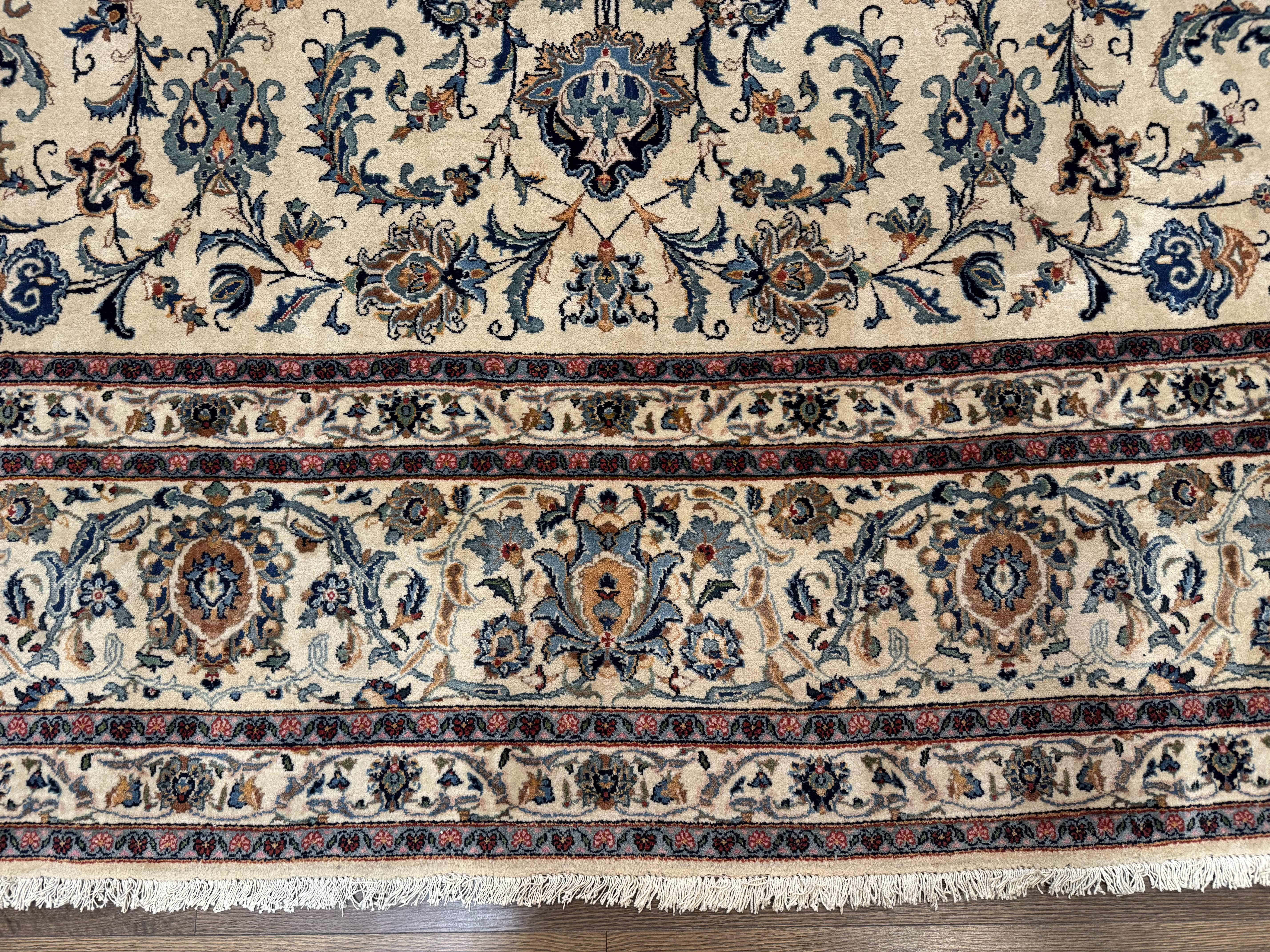 Persian Kashan Rug 10x14, Bone - Beige and Blue, Allover Pattern, Traditional Persian Carpet, Fine 260 KPSI - Image 5