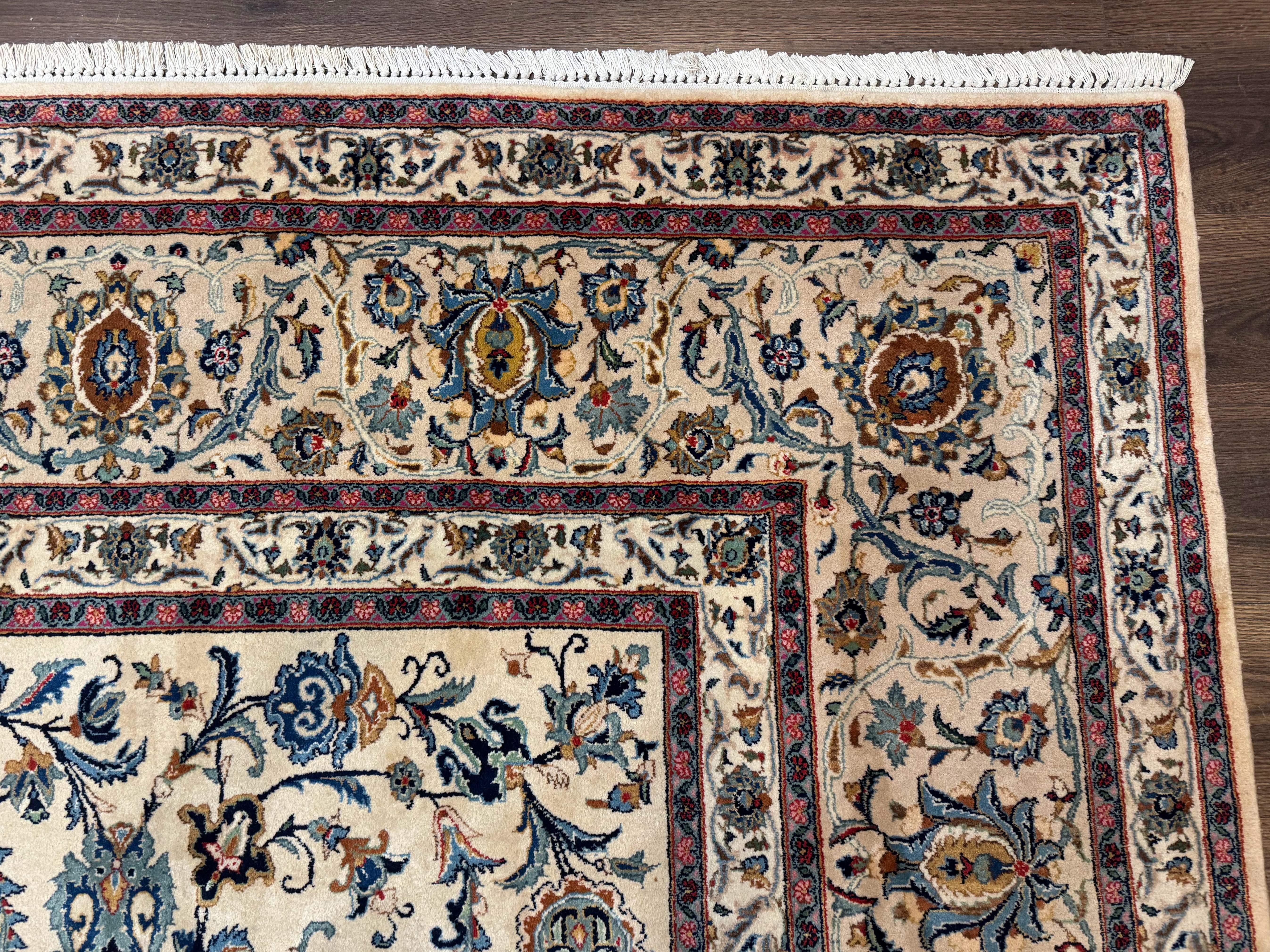 Persian Kashan Rug 10x14, Bone - Beige and Blue, Allover Pattern, Traditional Persian Carpet, Fine 260 KPSI - Image 7