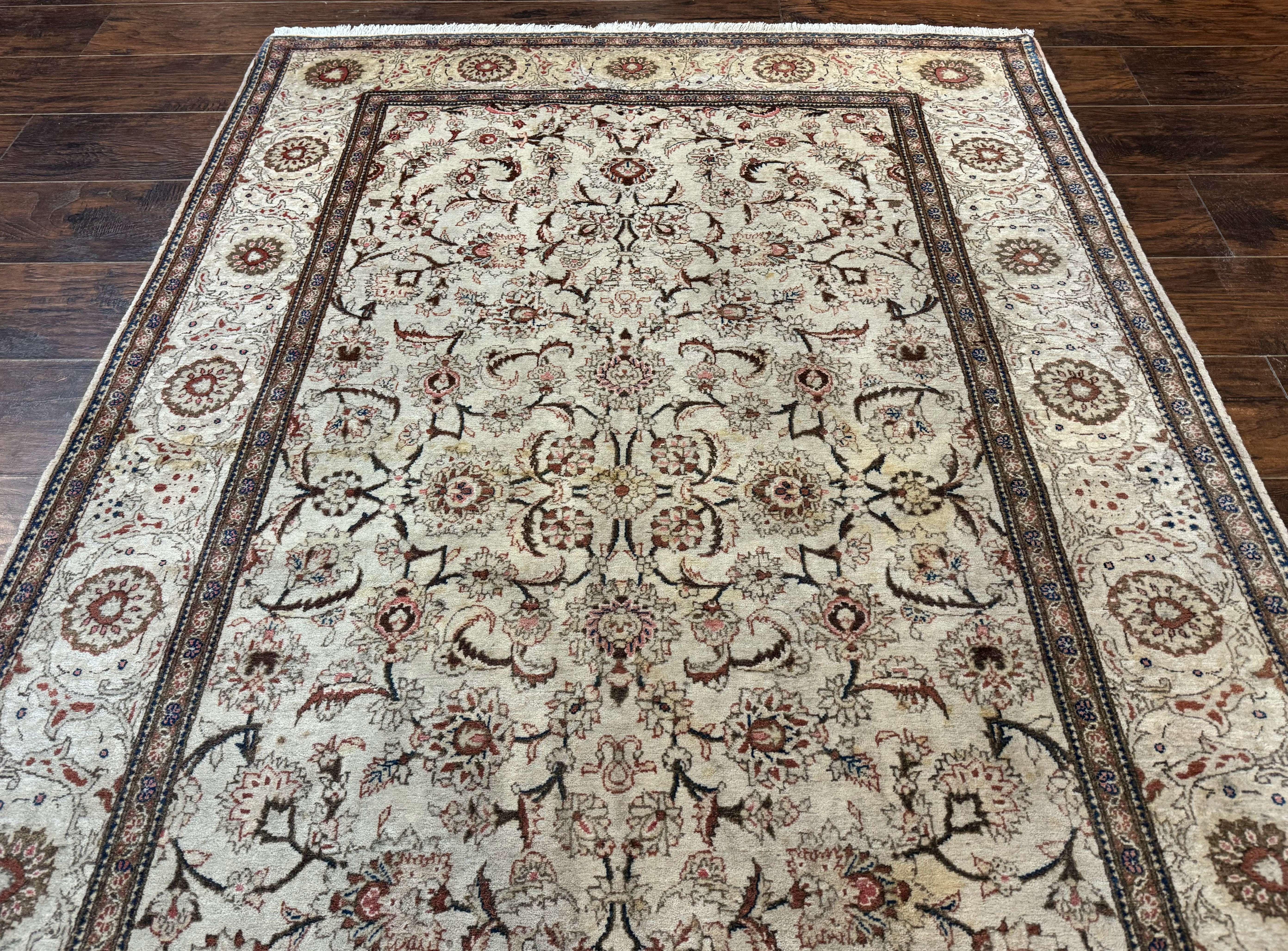 Persian Kashan Rug 5x7, Beige, Fine 250 KPSI - Image 2