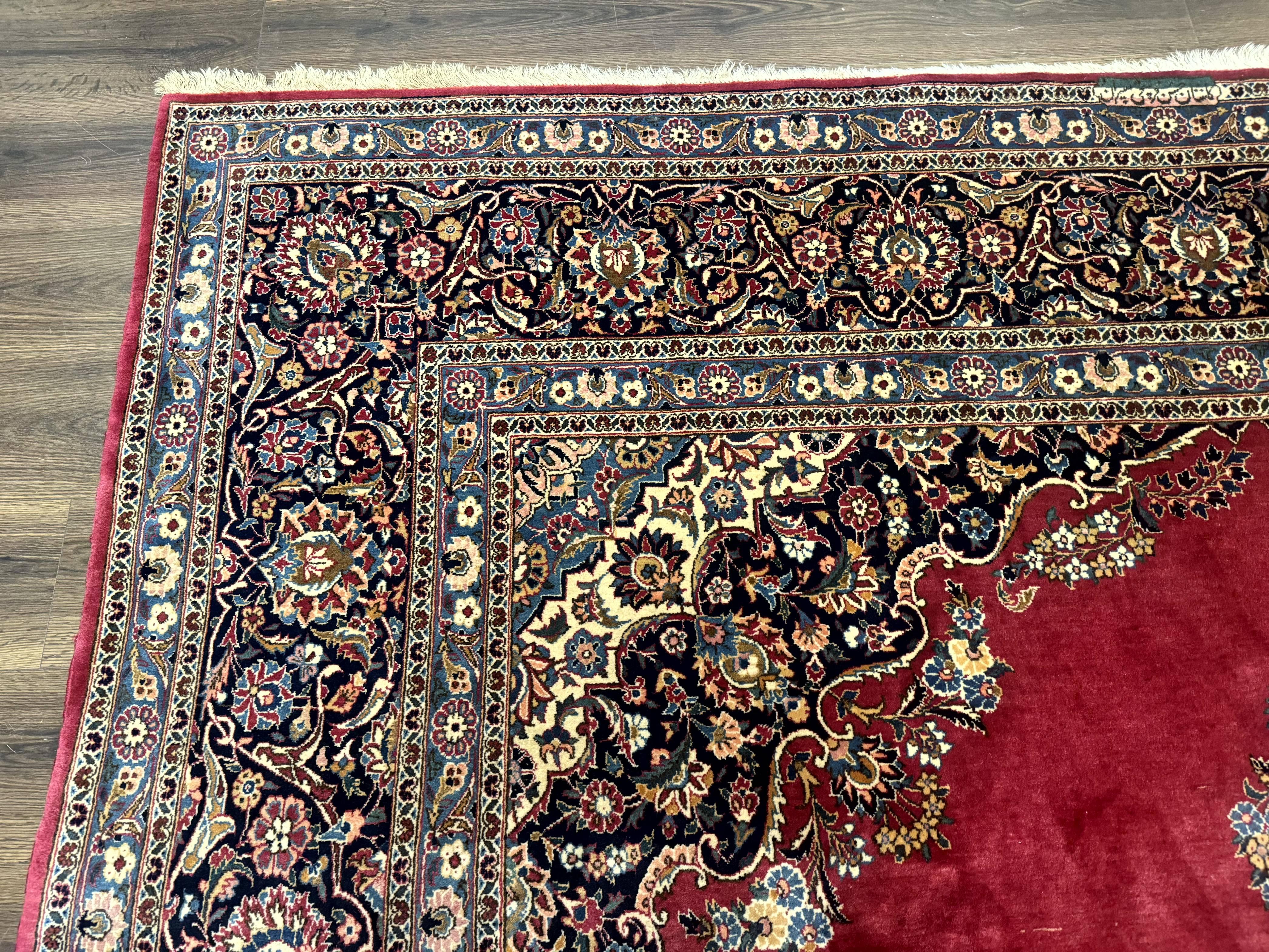 Persian Kashan Rug 9x12, Traditional, Semi Open Field, Red, Signed By Master Weaver, Antique Rug - Image 6
