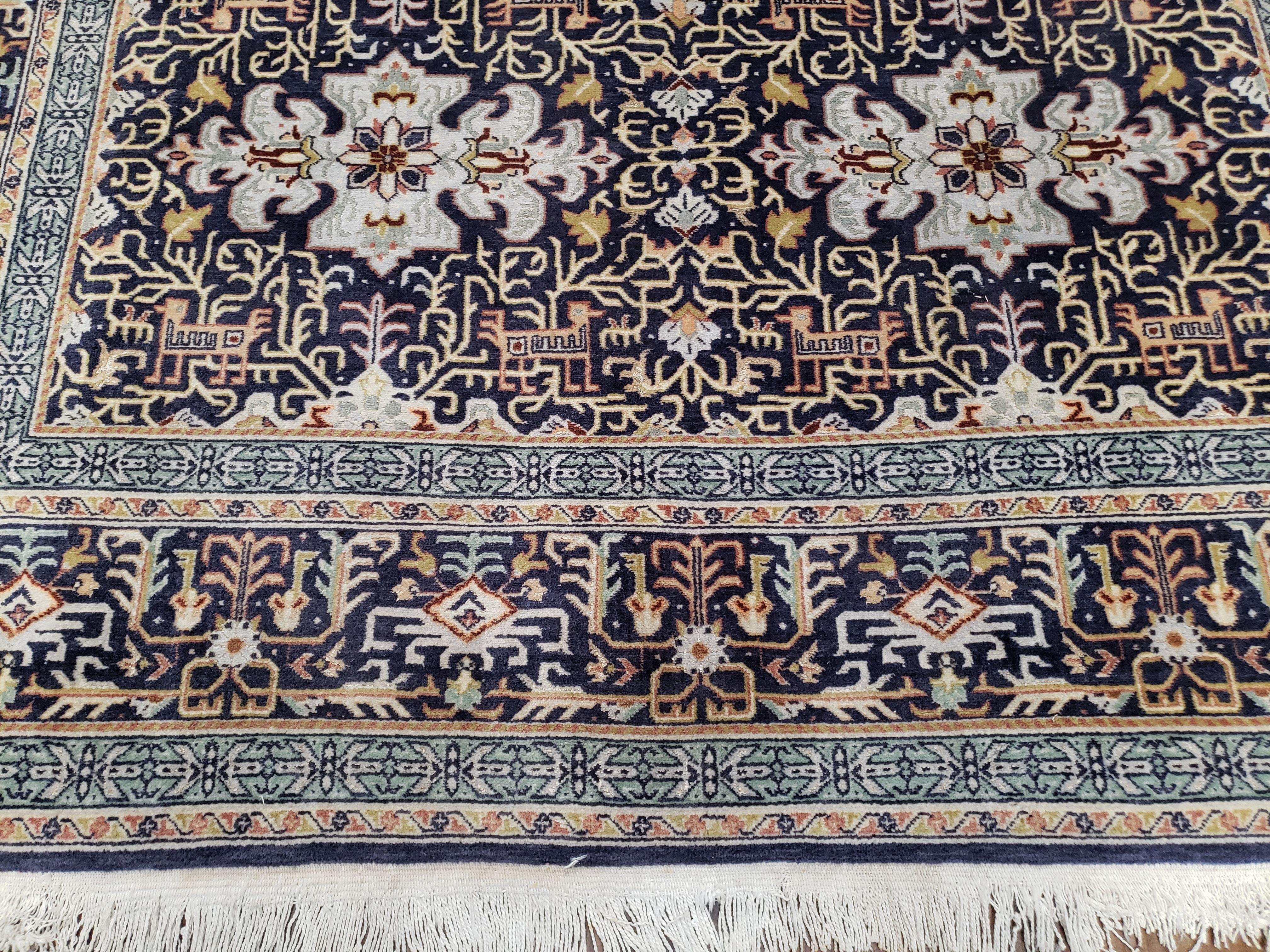 Persian Kashan Rug, Navy Blue, Hand-Knotted, Wool, 4' 8" x 7' 4", Pair A - Image 12