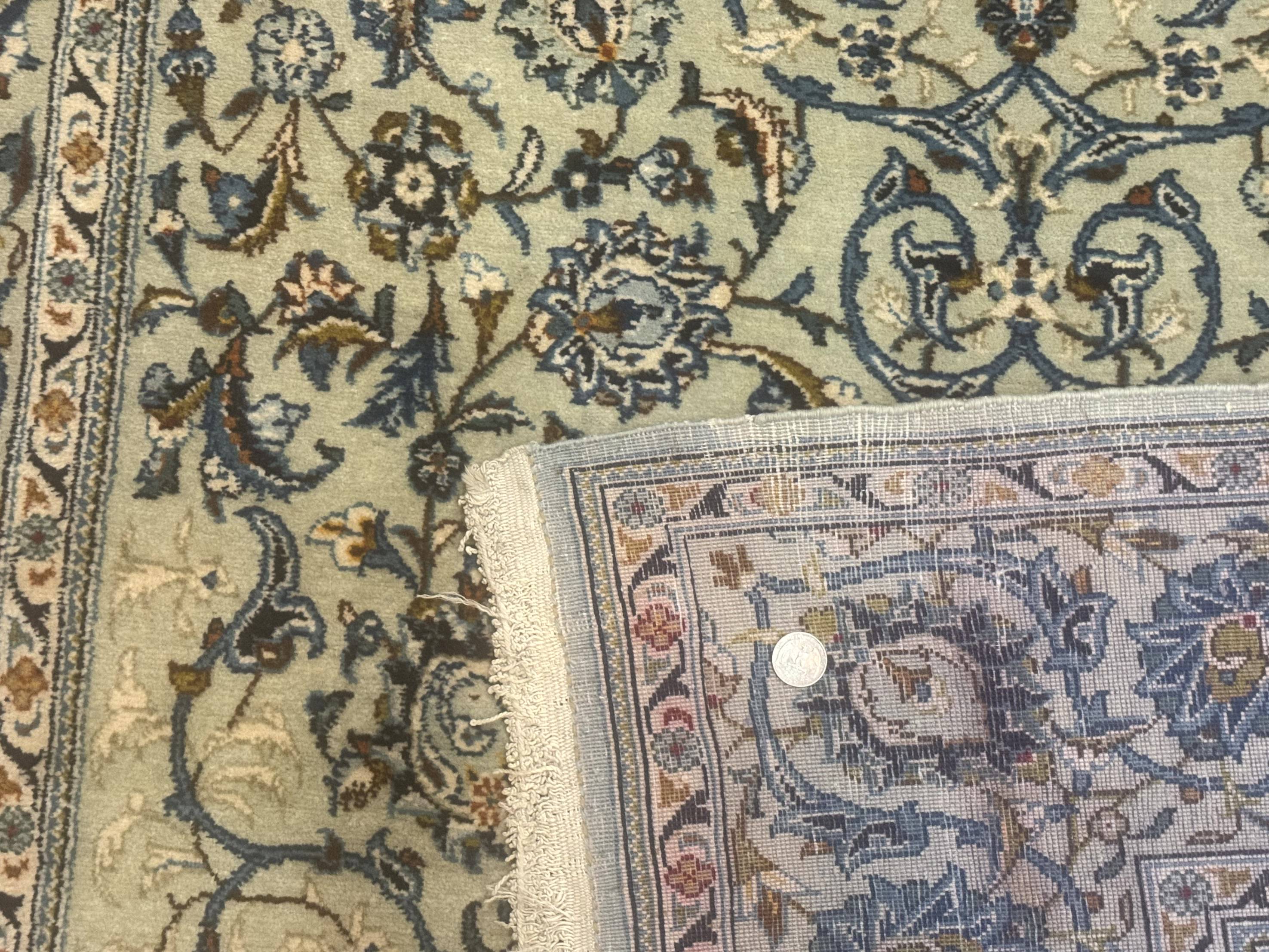 Persian Kashan Rug, Unique Colors, 225 KPSI, Light Green and Light Blue - Image 10