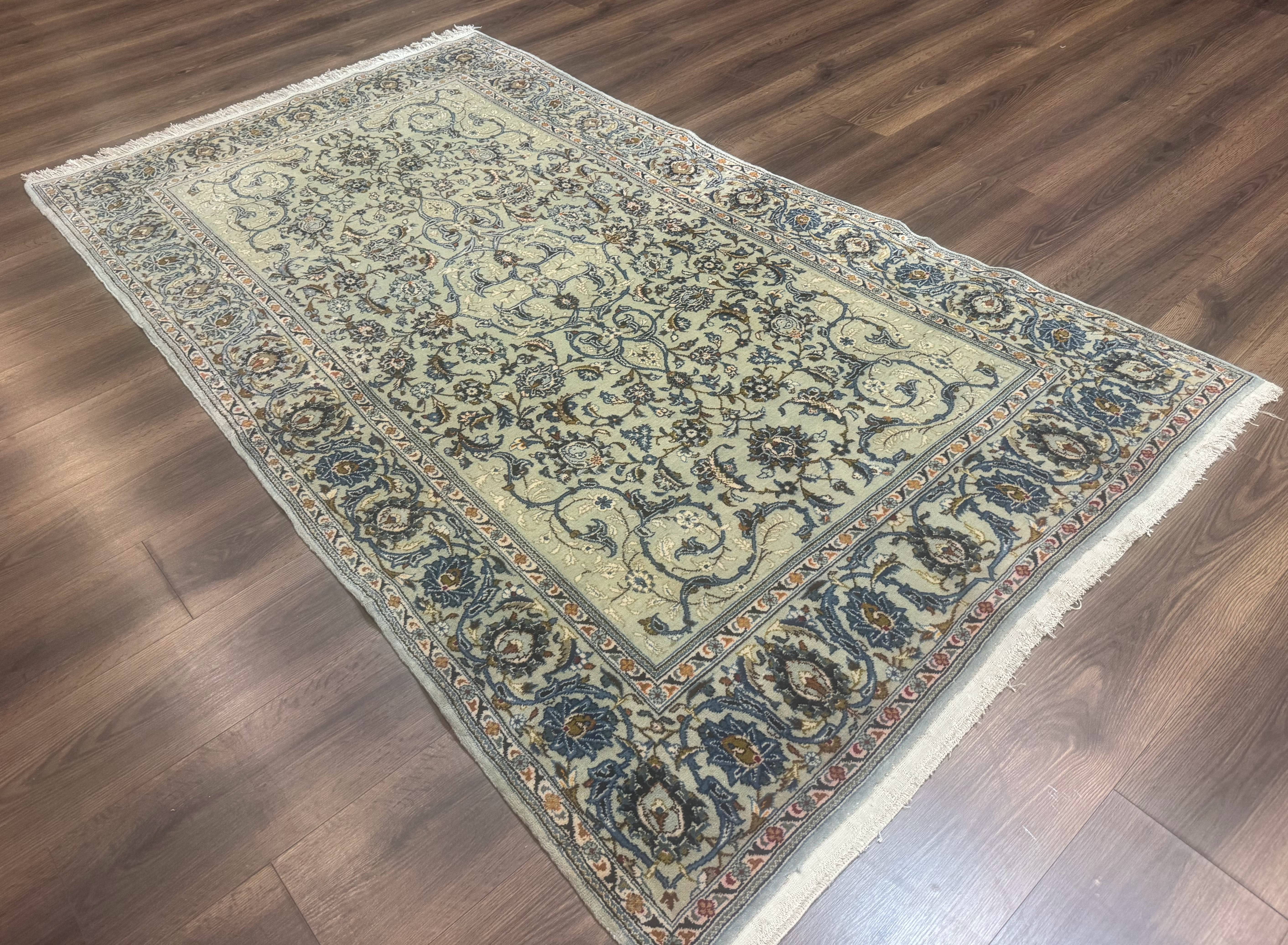 Persian Kashan Rug, Unique Colors, 225 KPSI, Light Green and Light Blue - Image 12