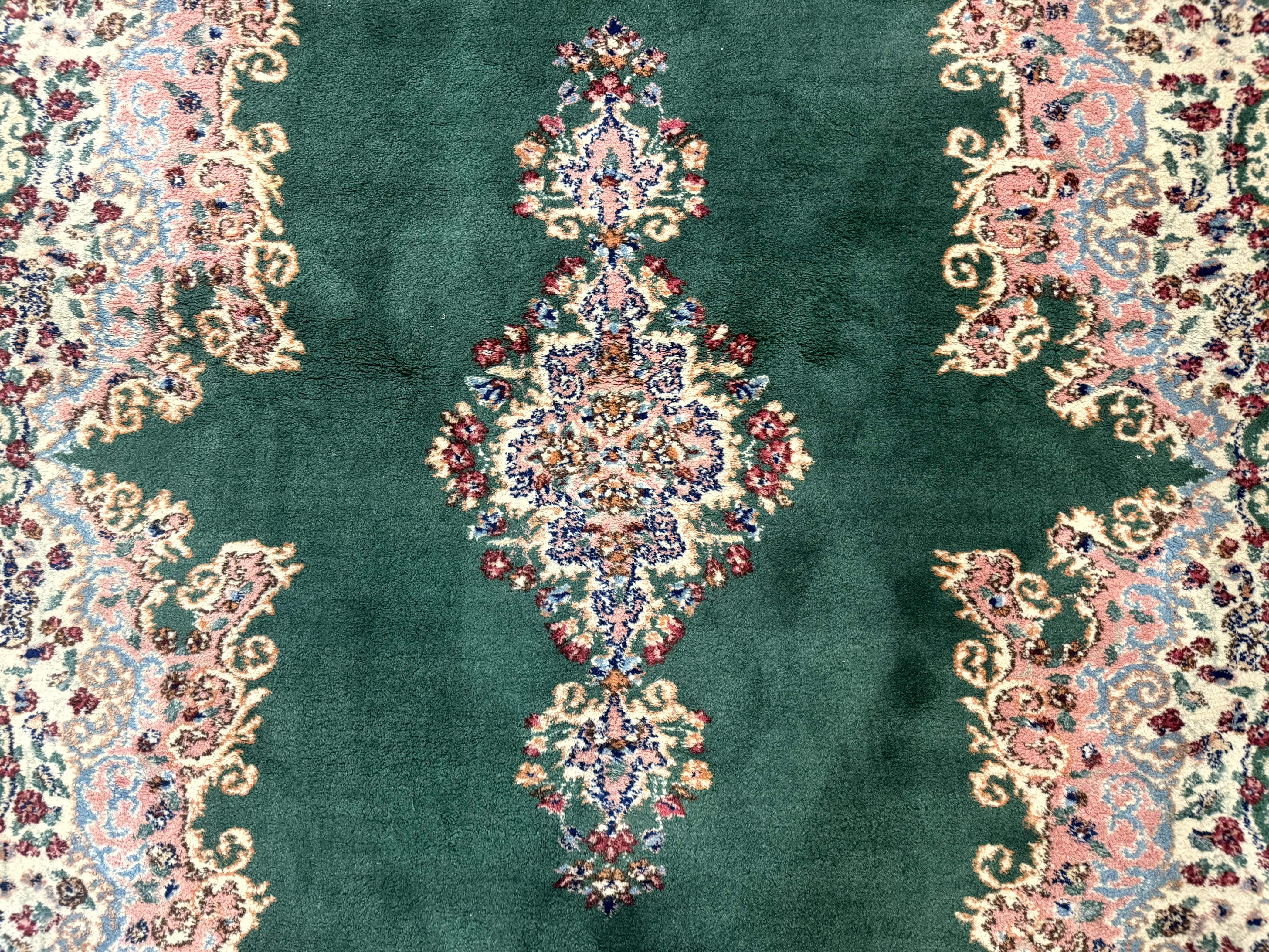 Persian Kerman Rug 4x6, Green Ivory Pink, Wool Vintage, Semi Open Field - Image 4