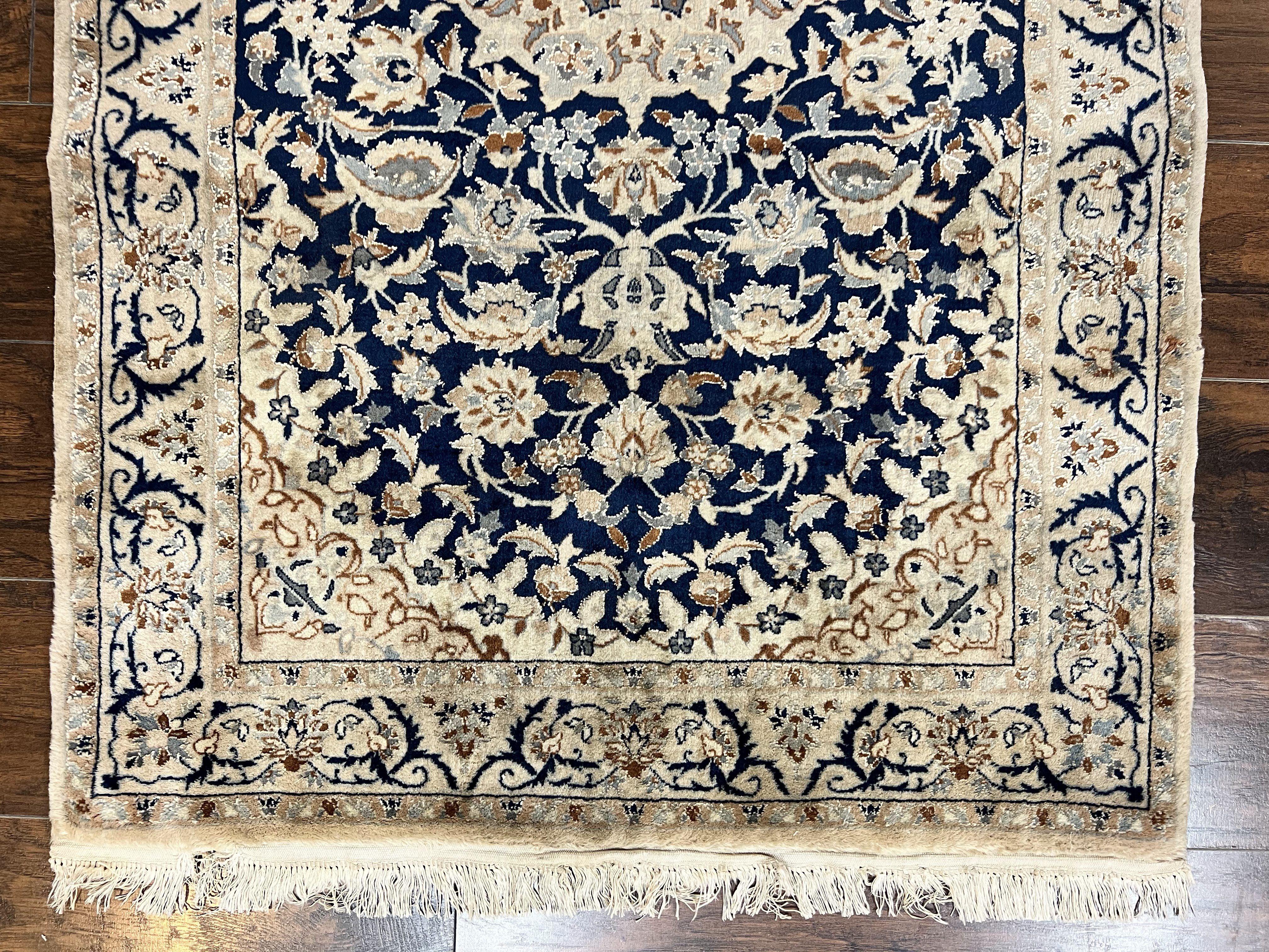 Persian Nain Rug 3x5, Floral Medallion Oriental Carpet, Very Fine Hand Knotted Handmade Wool and Silk Highlights Rug, Vintage Semi Antique - Image 5