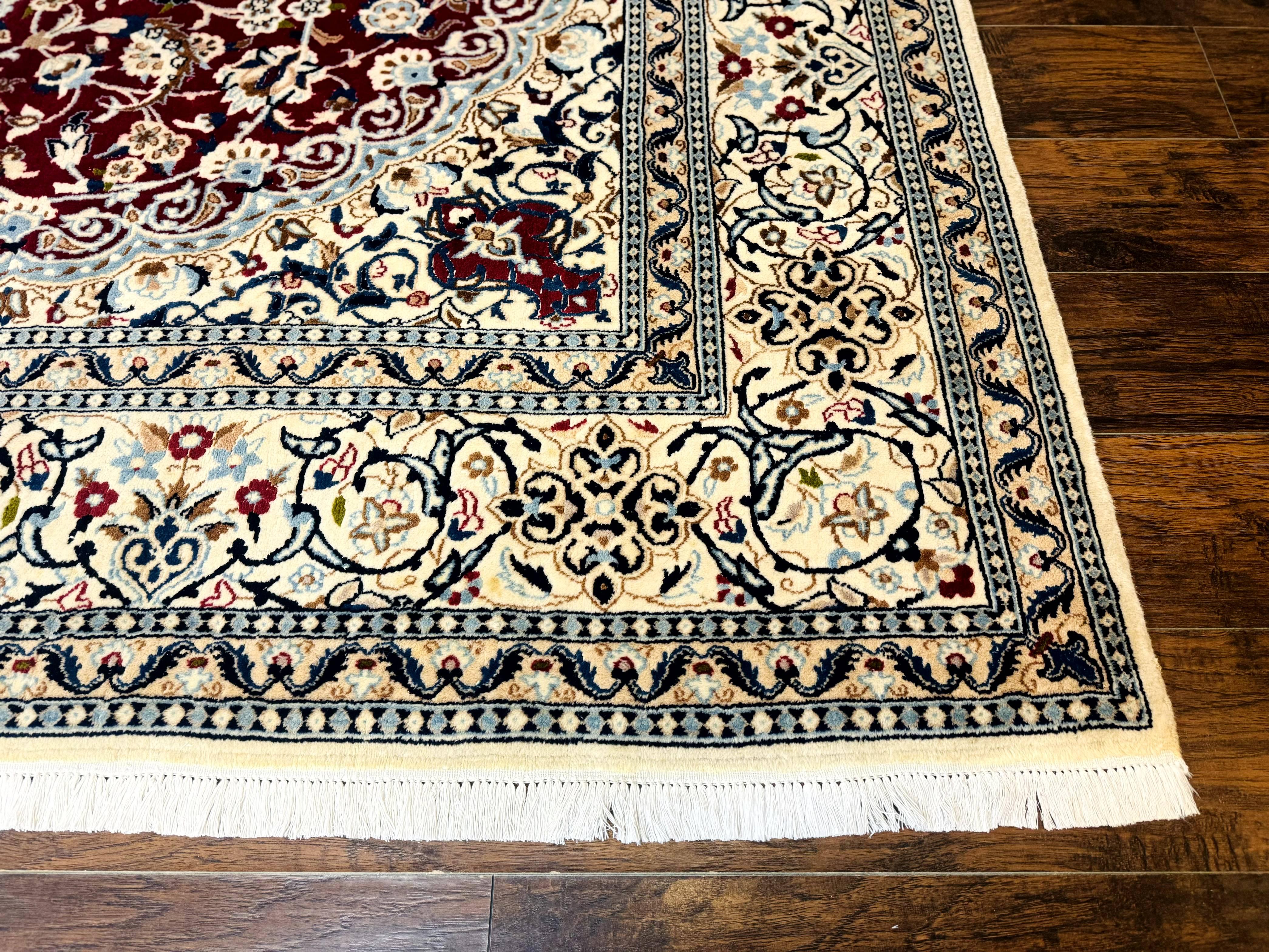 Persian Nain Rug 8x11, Wool and Silk Highlights, Burgundy & Ivory - Image 9