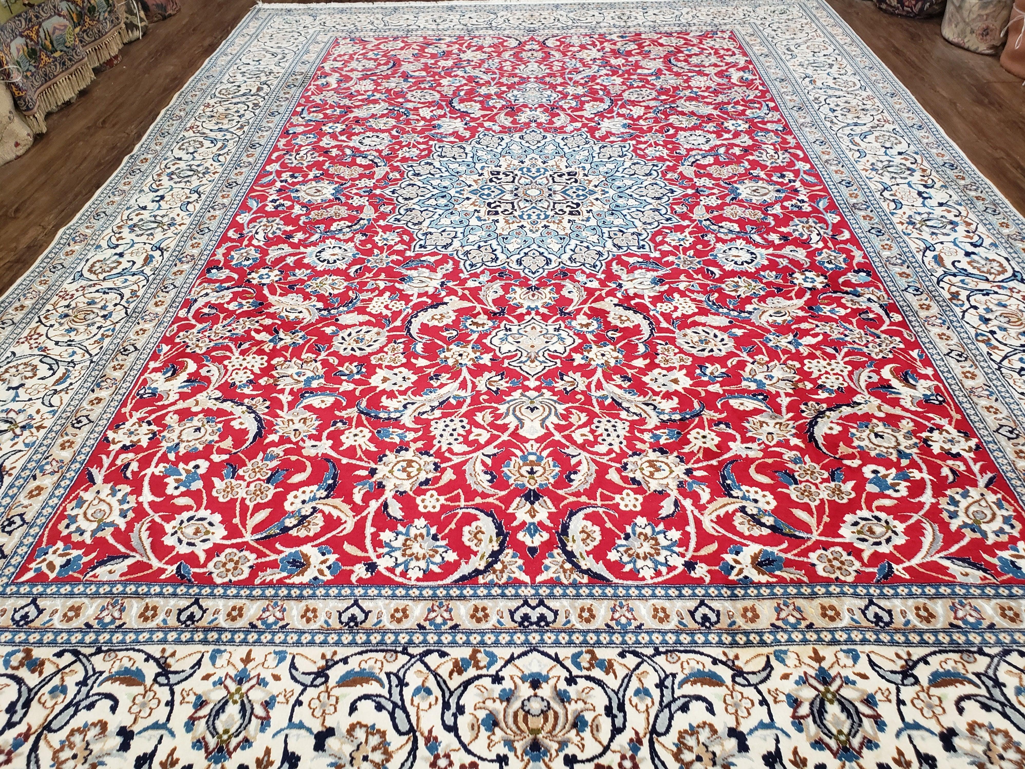 Persian Nain Rug 8x12, Red and Ivory, Signed - Image 12