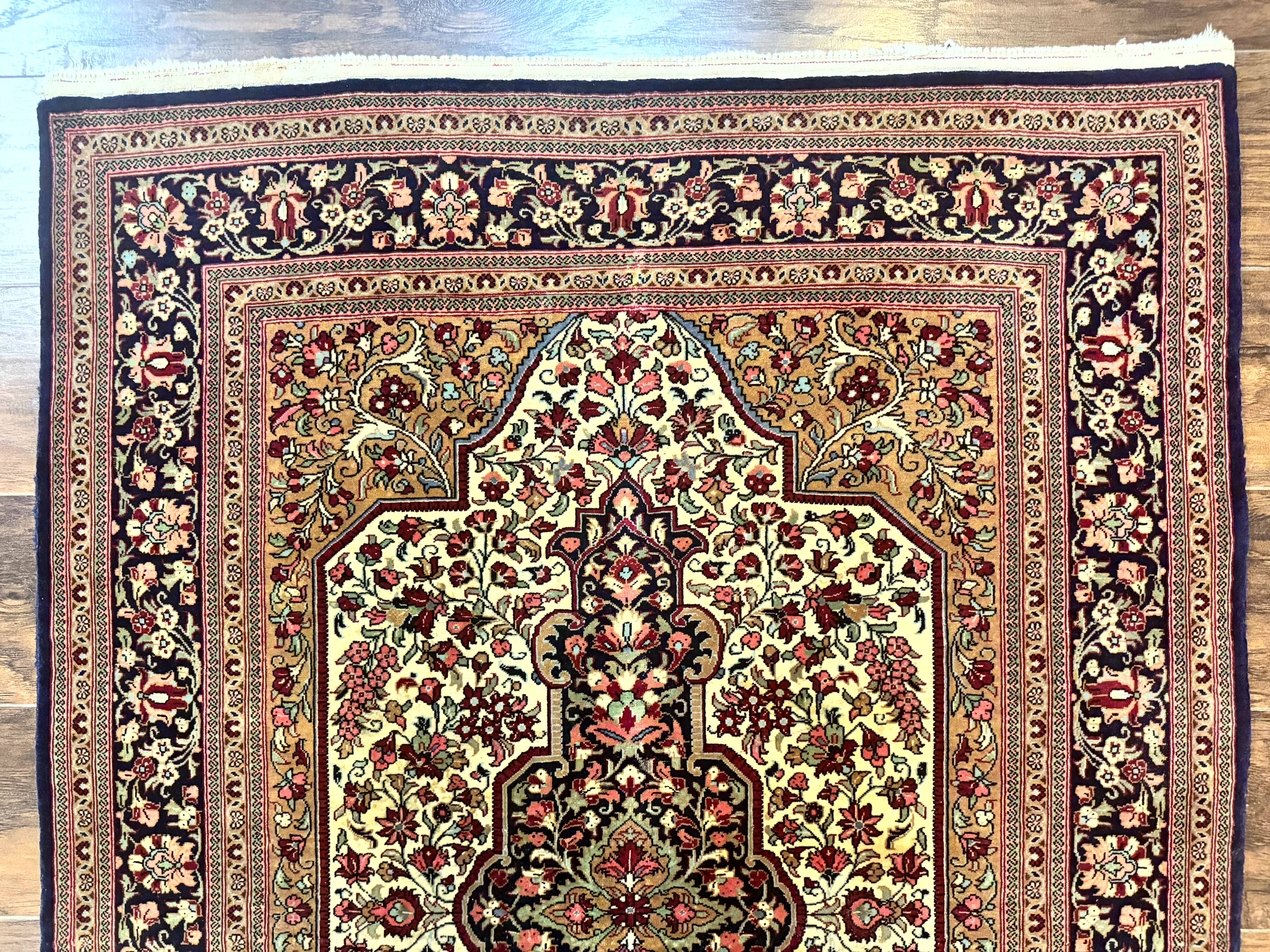Persian Qum Rug 3.6 x 5, Kork Wool, Very Finely Hand Knotted 325 KPSI, Rare, Semi Antique - Image 12