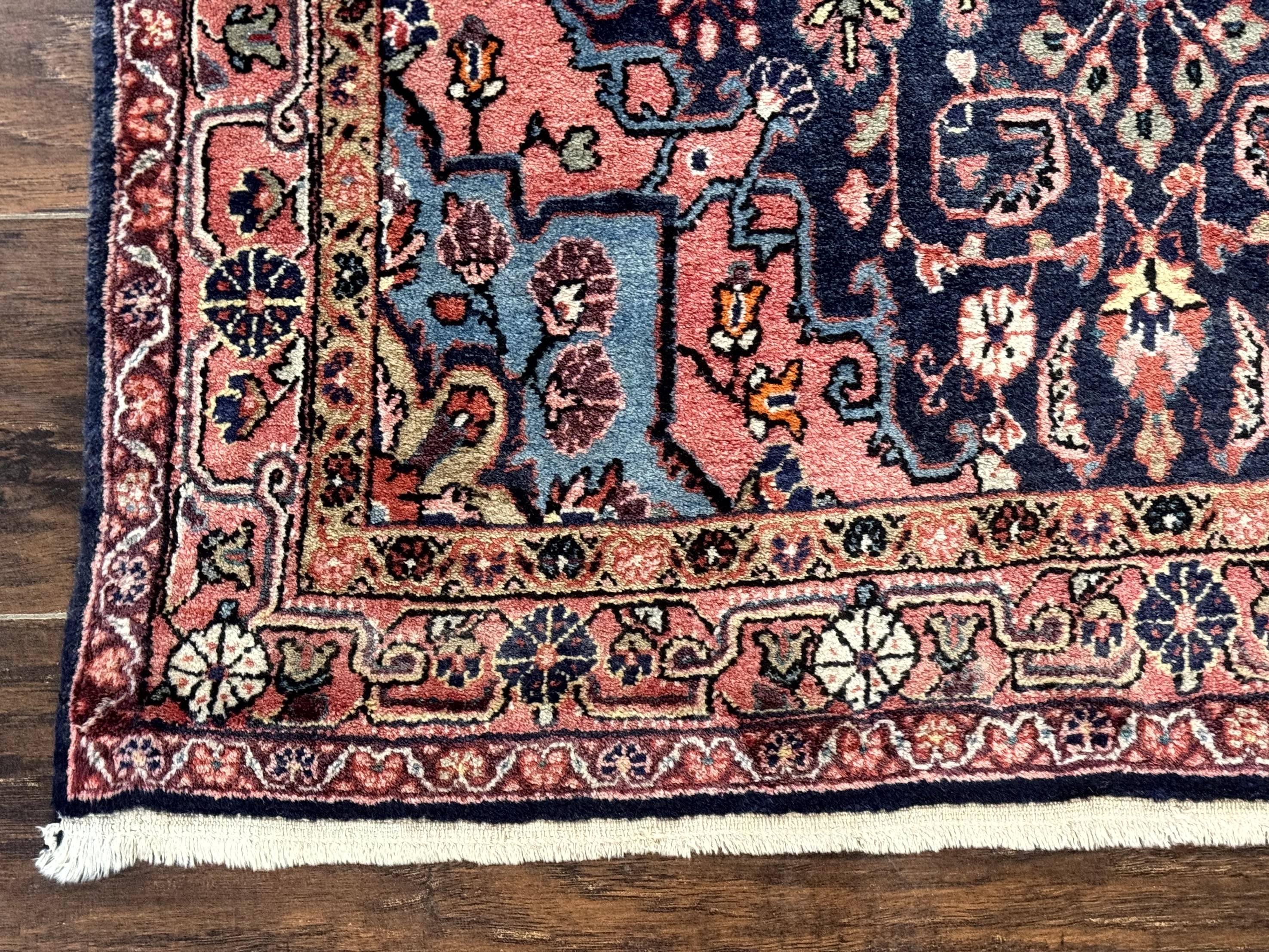Persian Rug 3x5, Jozan Sarouk Rug, Navy Blue and Coral, Medallion Rug, Semi Antique - Image 8