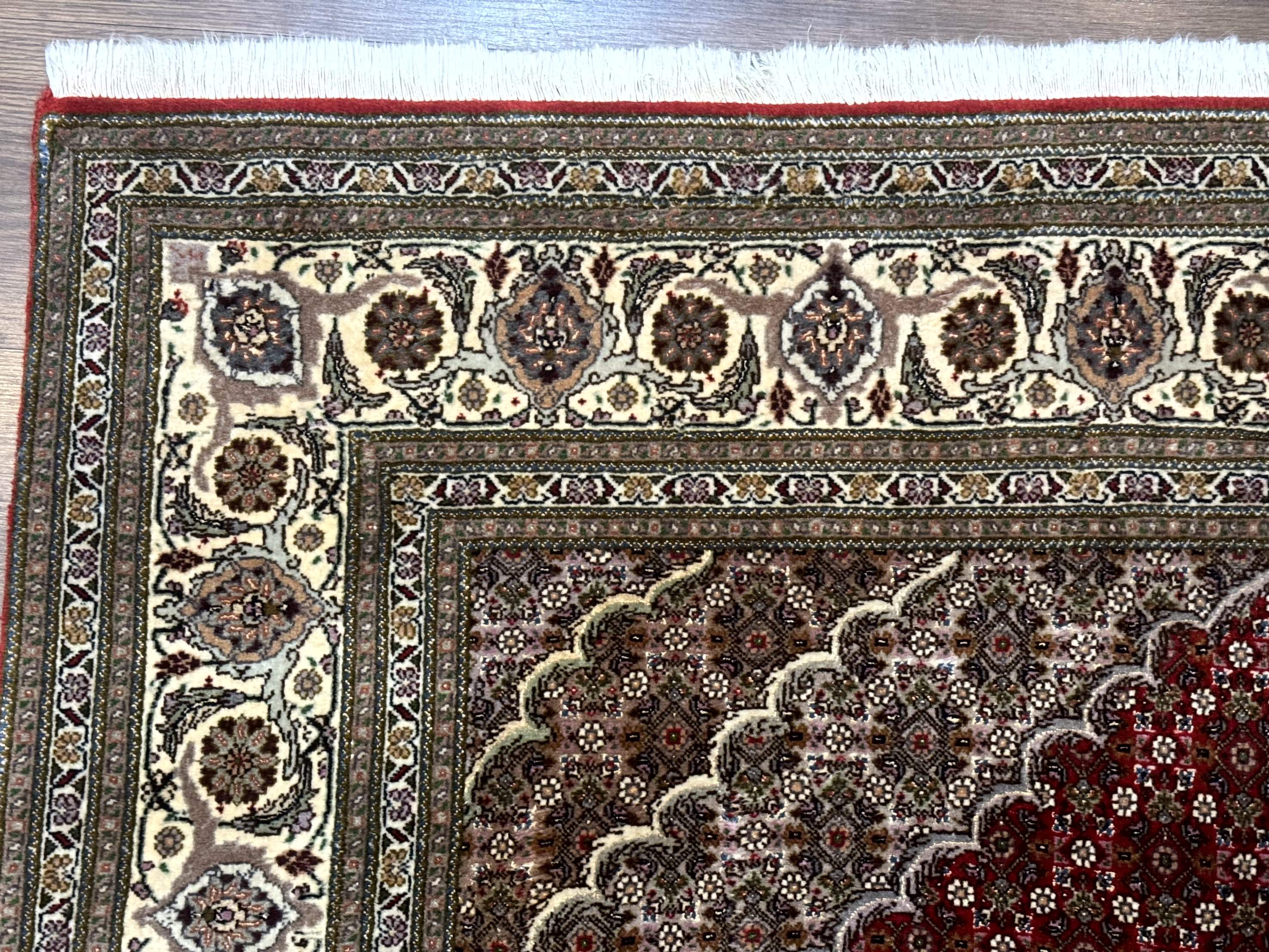 Persian Rug 5x7, Very Fine 330 KPSI, Red and Ivory, Herati Mahi Pattern, Wool & Silk - Image 6