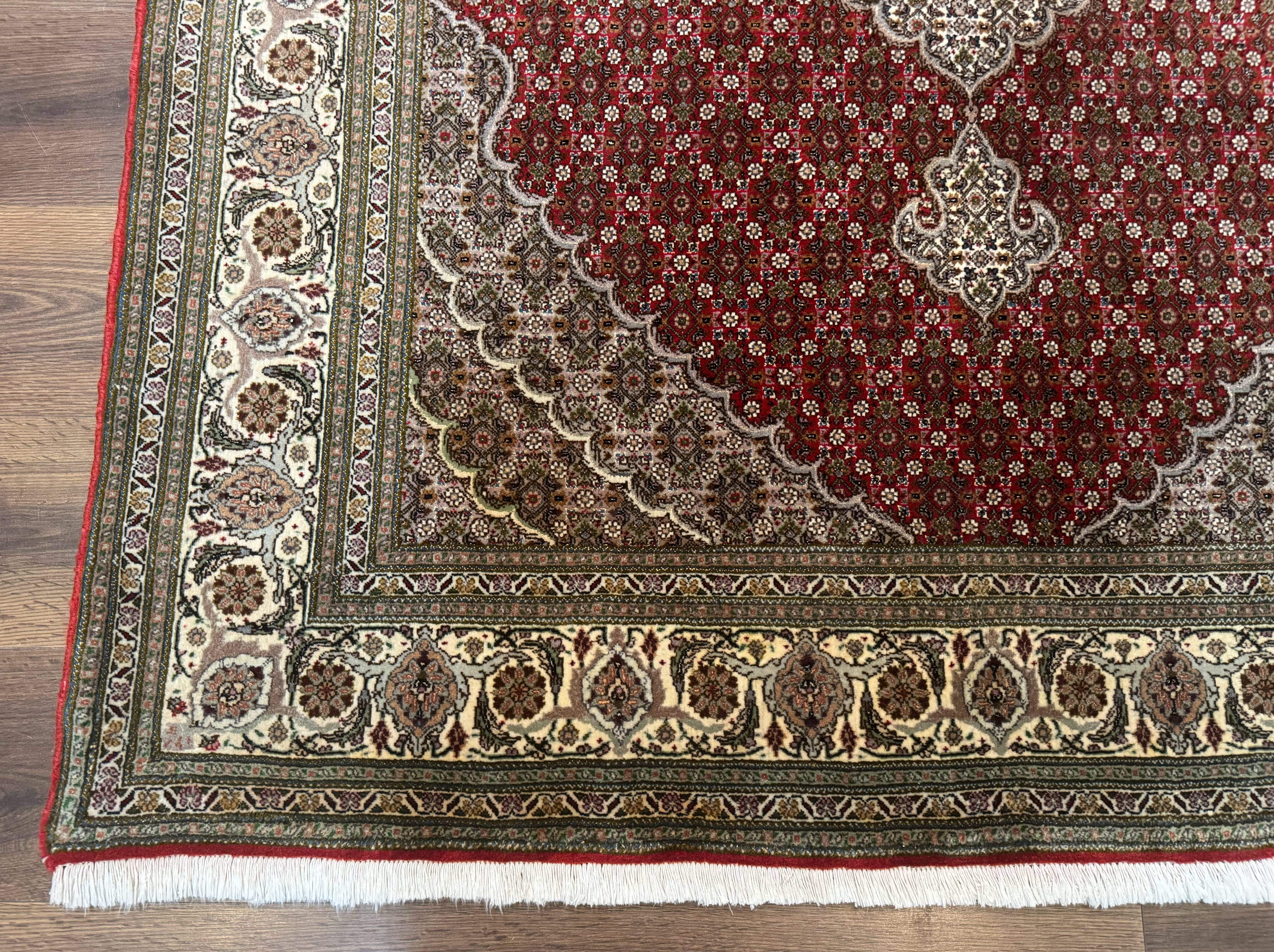 Persian Rug 5x7, Very Fine 330 KPSI, Red and Ivory, Herati Mahi Pattern, Wool & Silk - Image 8