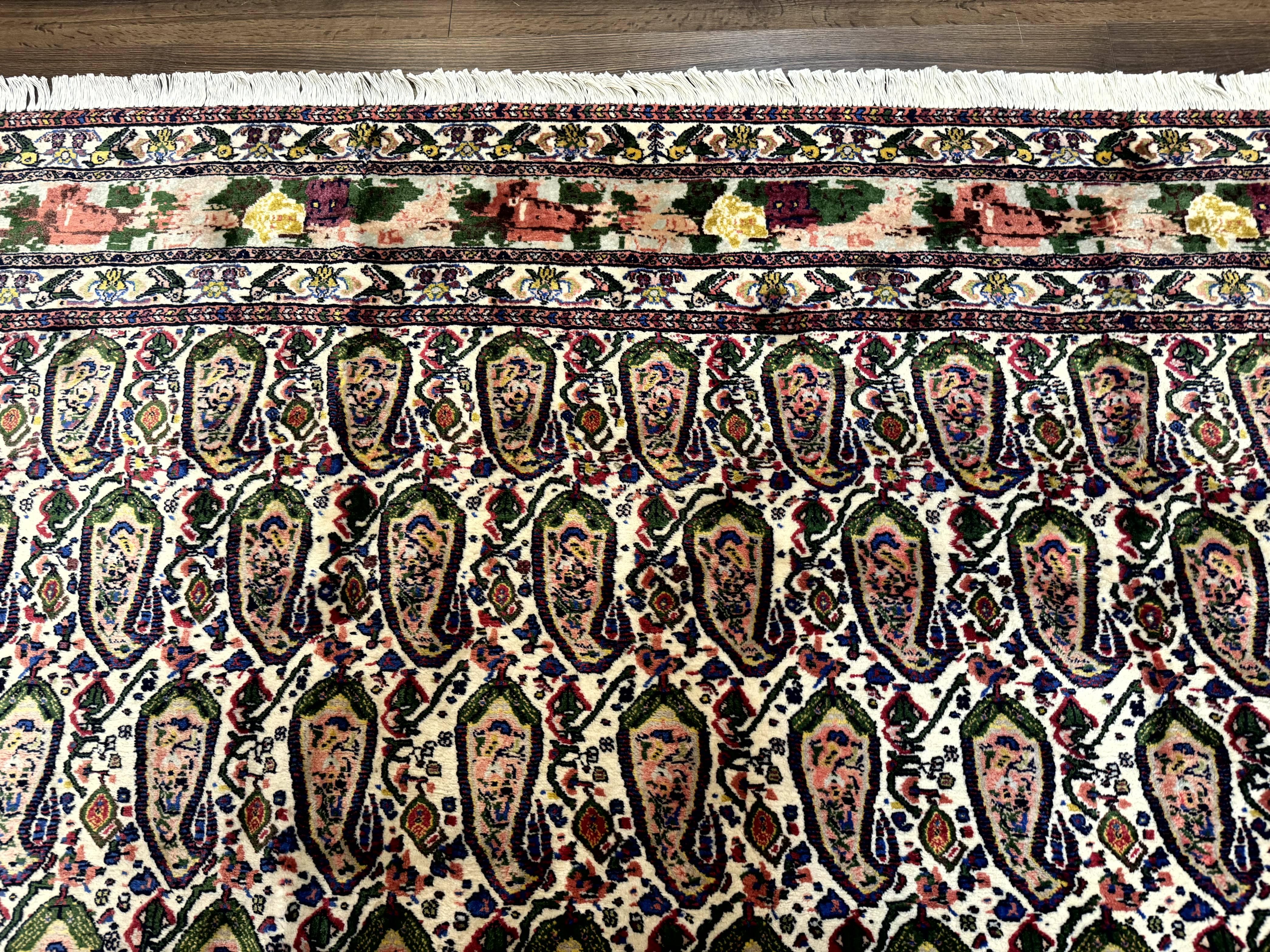 Persian Kurdish Rug 8x11, Repeated Allover Boteh Paisley Design, Bird Pictorials, Rare Antique Sannadaji Carpet - Image 3