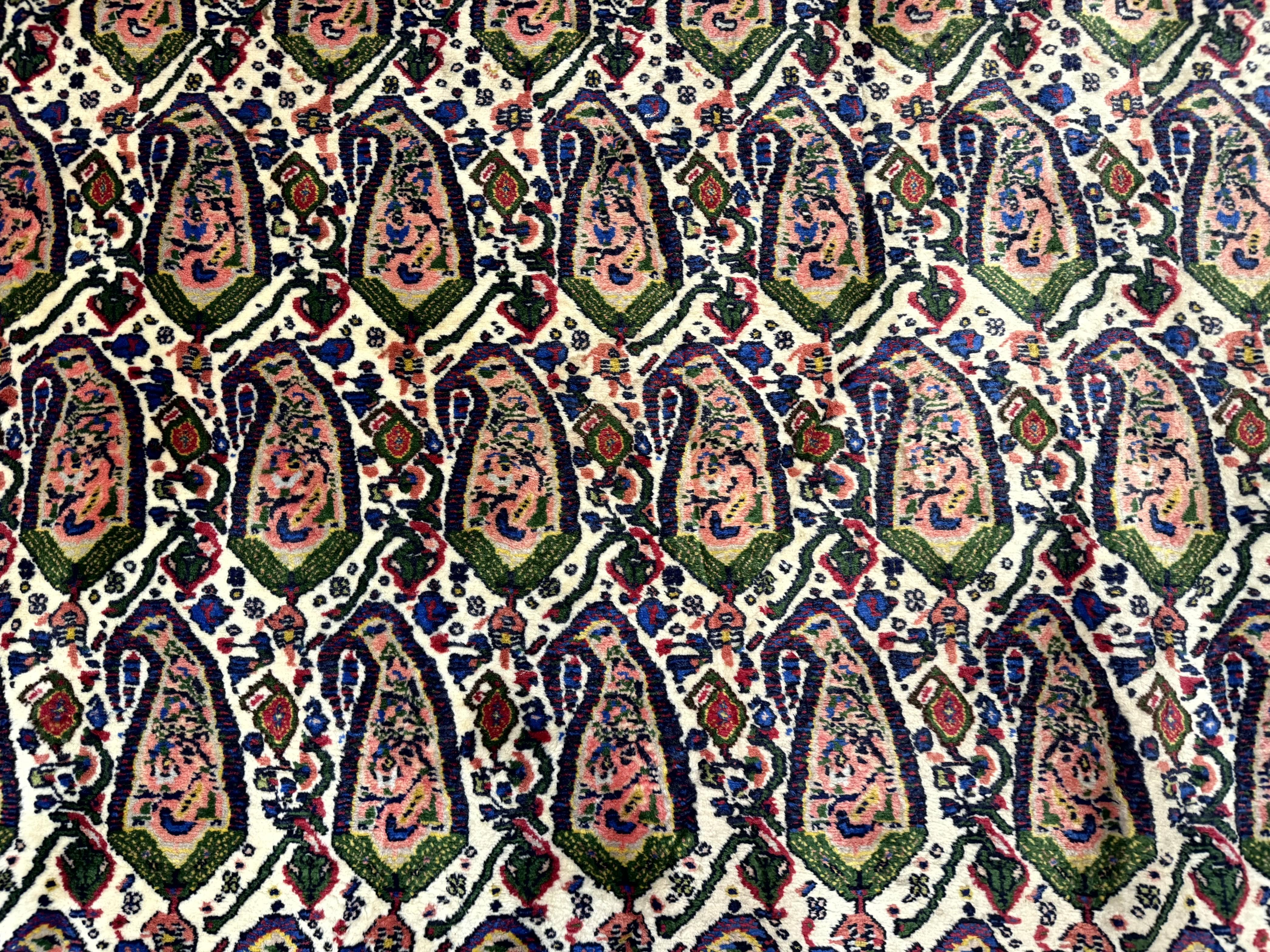 Persian Kurdish Rug 8x11, Repeated Allover Boteh Paisley Design, Bird Pictorials, Rare Antique Sannadaji Carpet - Image 4