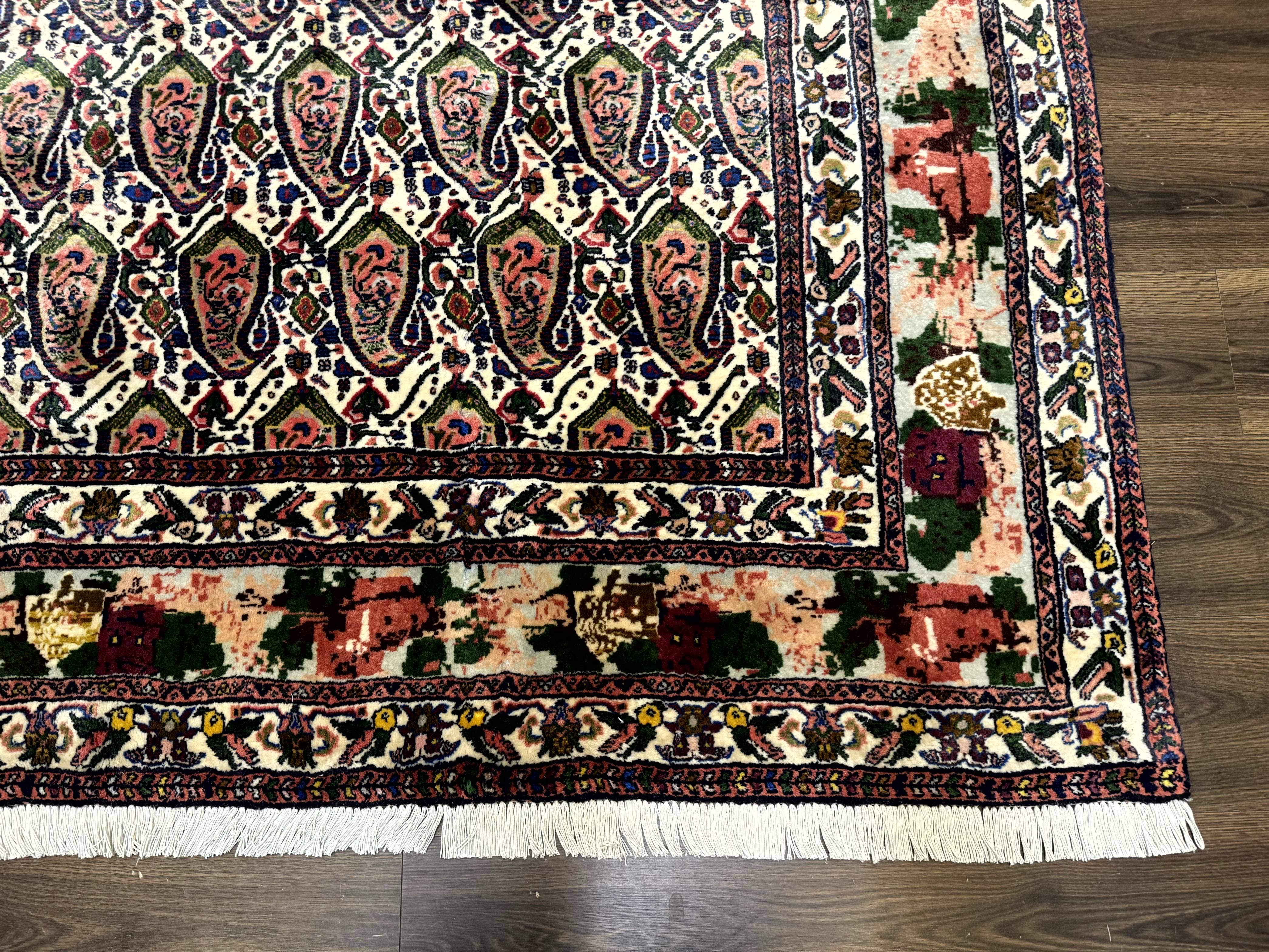 Persian Kurdish Rug 8x11, Repeated Allover Boteh Paisley Design, Bird Pictorials, Rare Antique Sannadaji Carpet - Image 9
