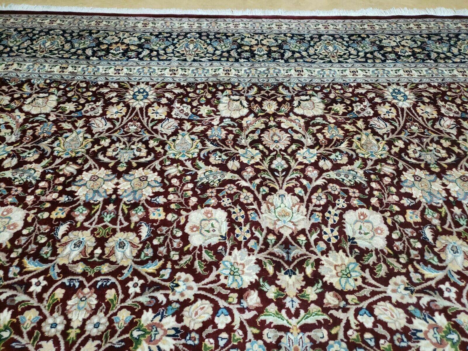 Persian Rug 9x12, Floral Allover, Very Fine, Handmade, Room Sized Oriental Carpet, Sino Persian, Maroon and Navy Blue - Image 4