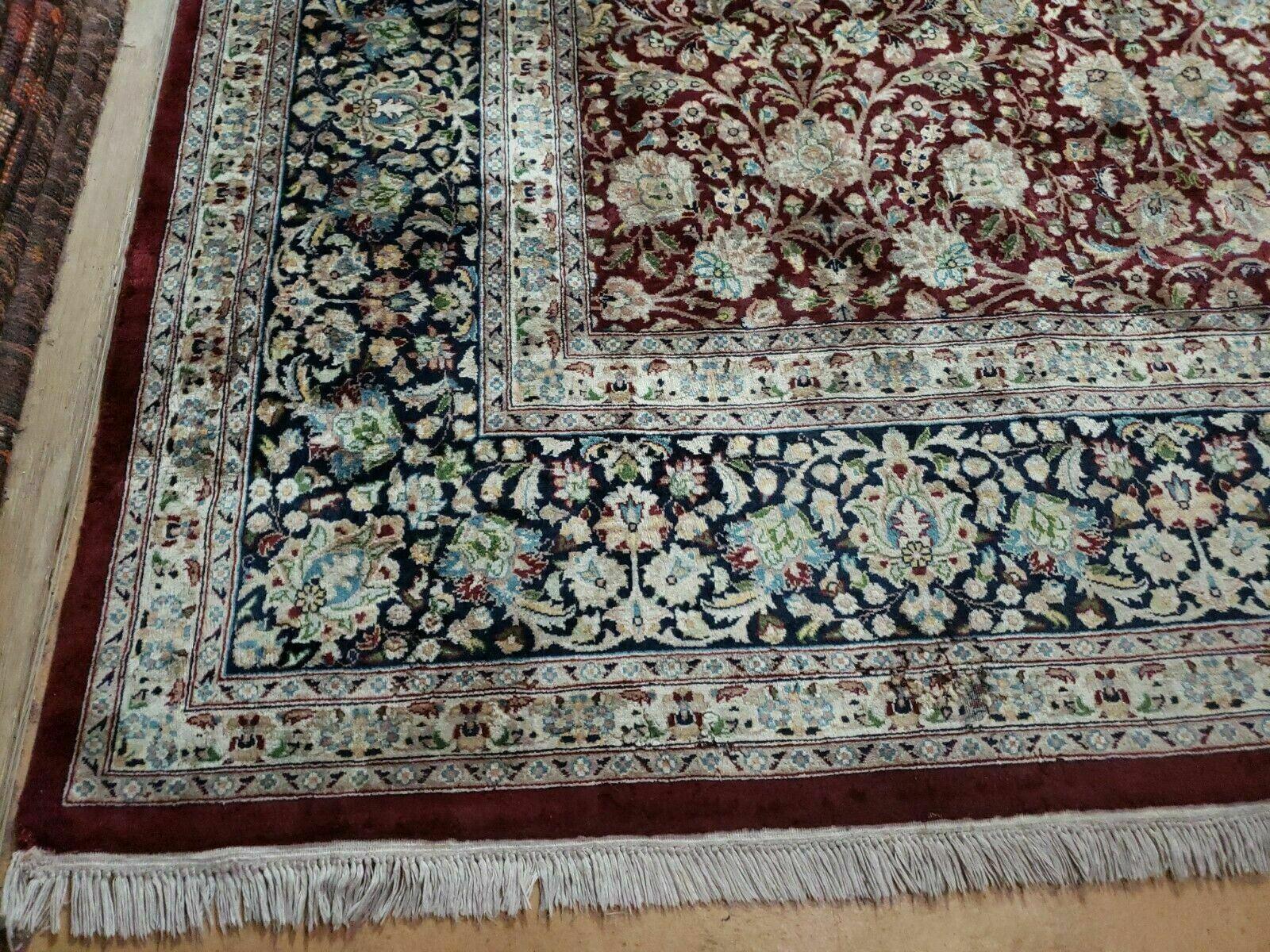 Persian Rug 9x12, Floral Allover, Very Fine, Handmade, Room Sized Oriental Carpet, Sino Persian, Maroon and Navy Blue - Image 8