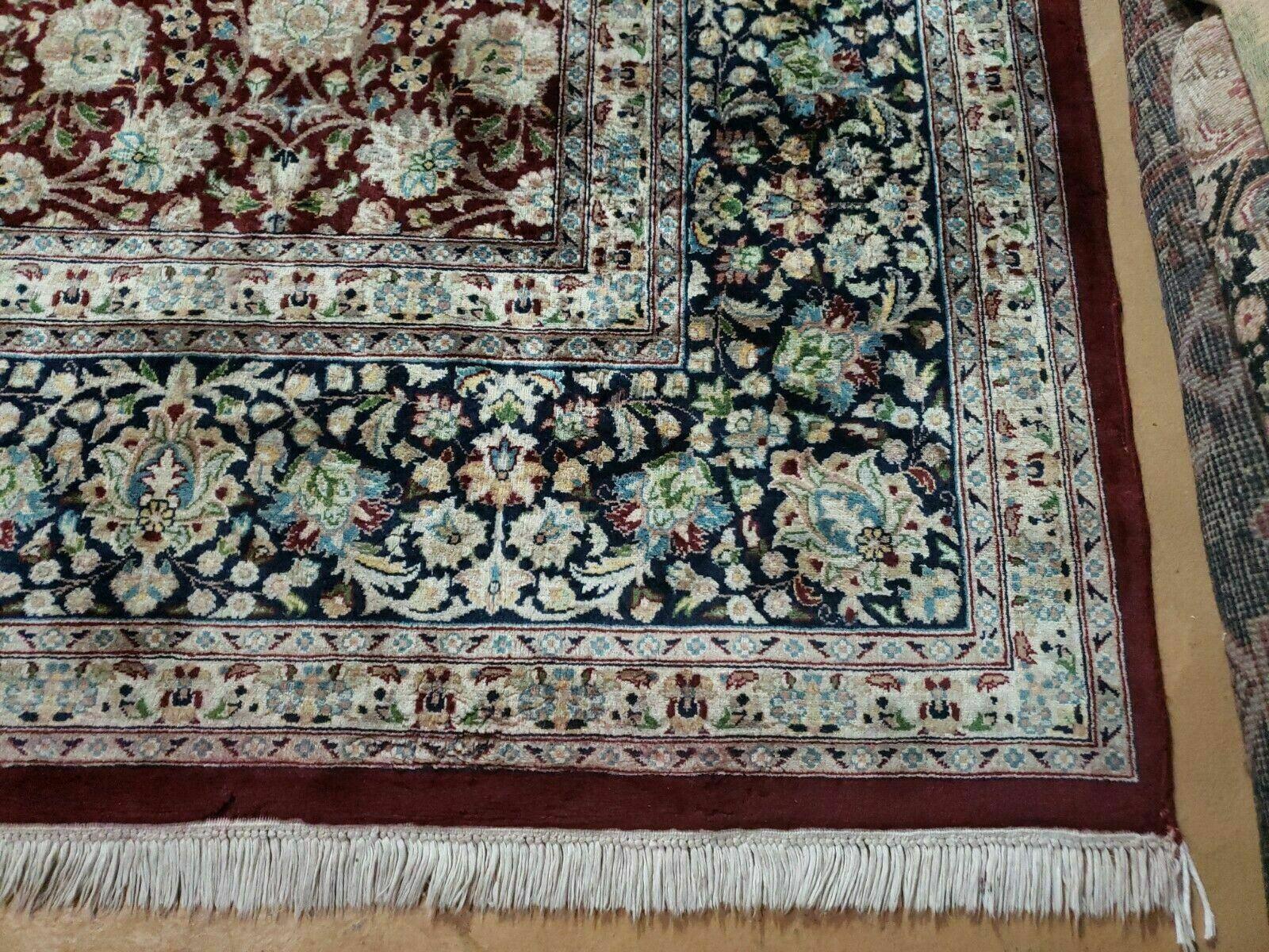 Persian Rug 9x12, Floral Allover, Very Fine, Handmade, Room Sized Oriental Carpet, Sino Persian, Maroon and Navy Blue - Image 9