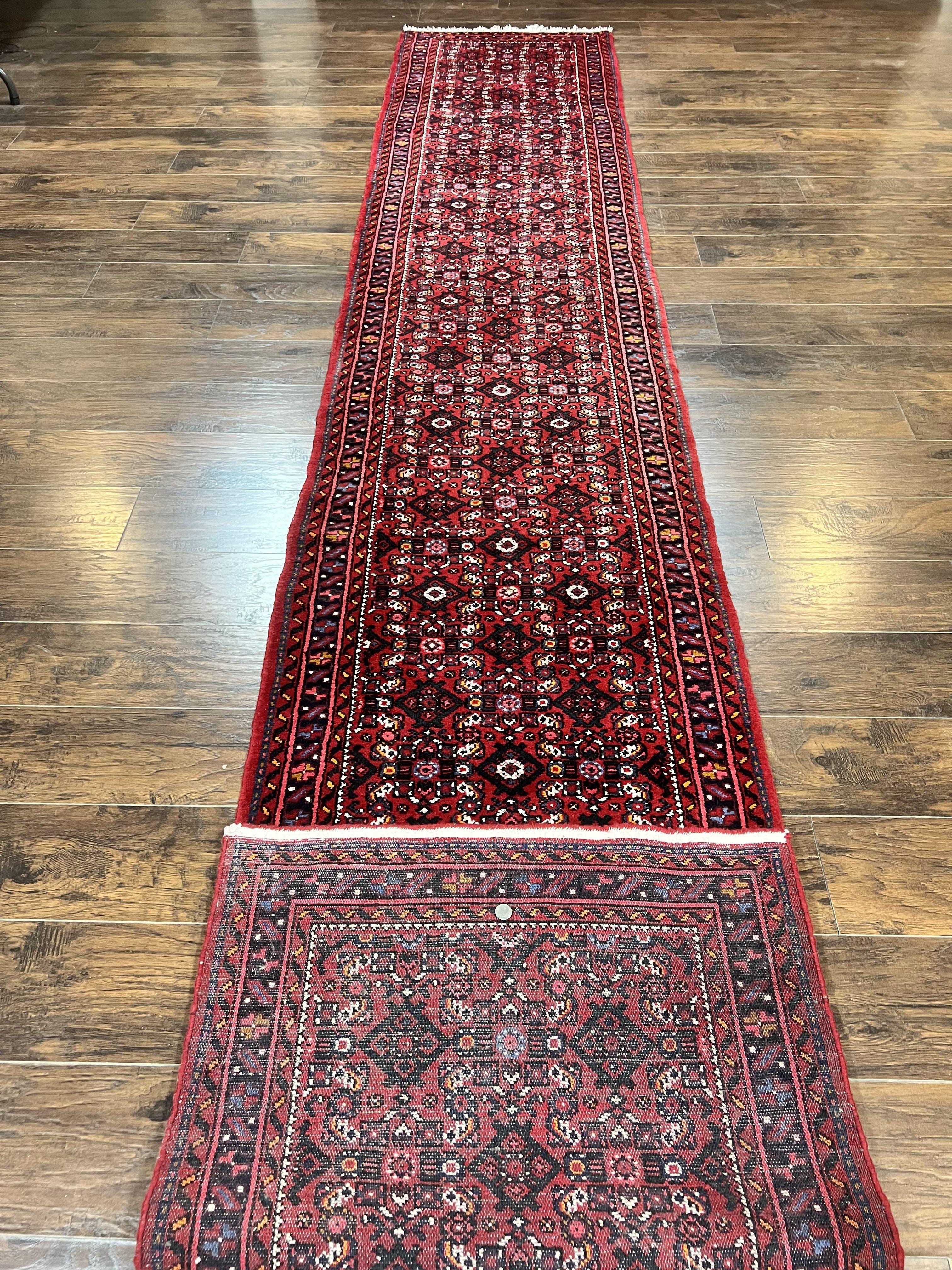 Persian Runner Rug 3 x 16, Wool Handmade Long Antique Hamadan Oriental Rug for Hallway, Red Tribal Rug, Allover Pattern, 3x16 Runner Rug - Image 11