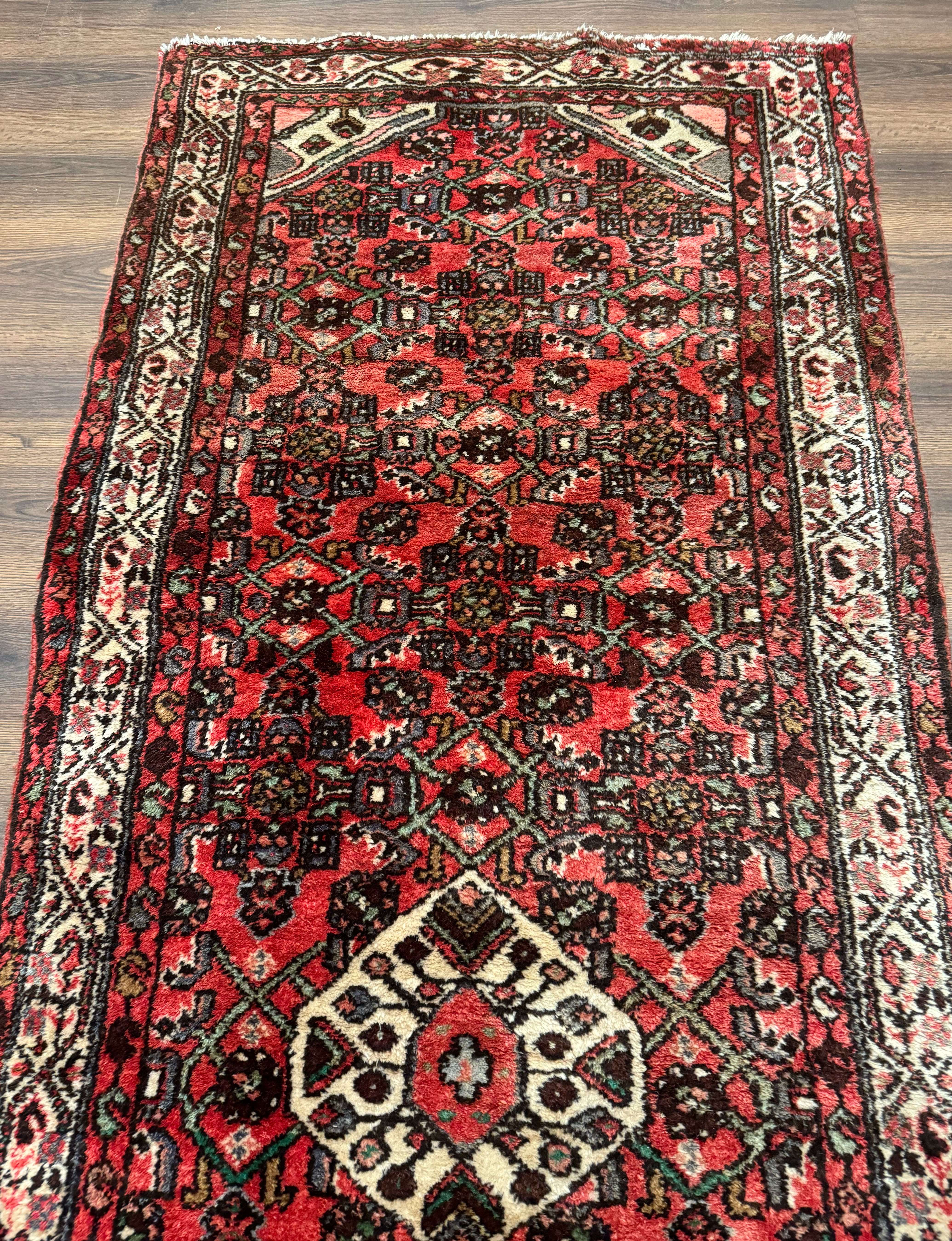 Persian Runner Rug 3x10, Wool Hand Knotted Hallway Rug 3 x 10 ft, Red and Ivory, Hamadan Angelas Runner - Image 3