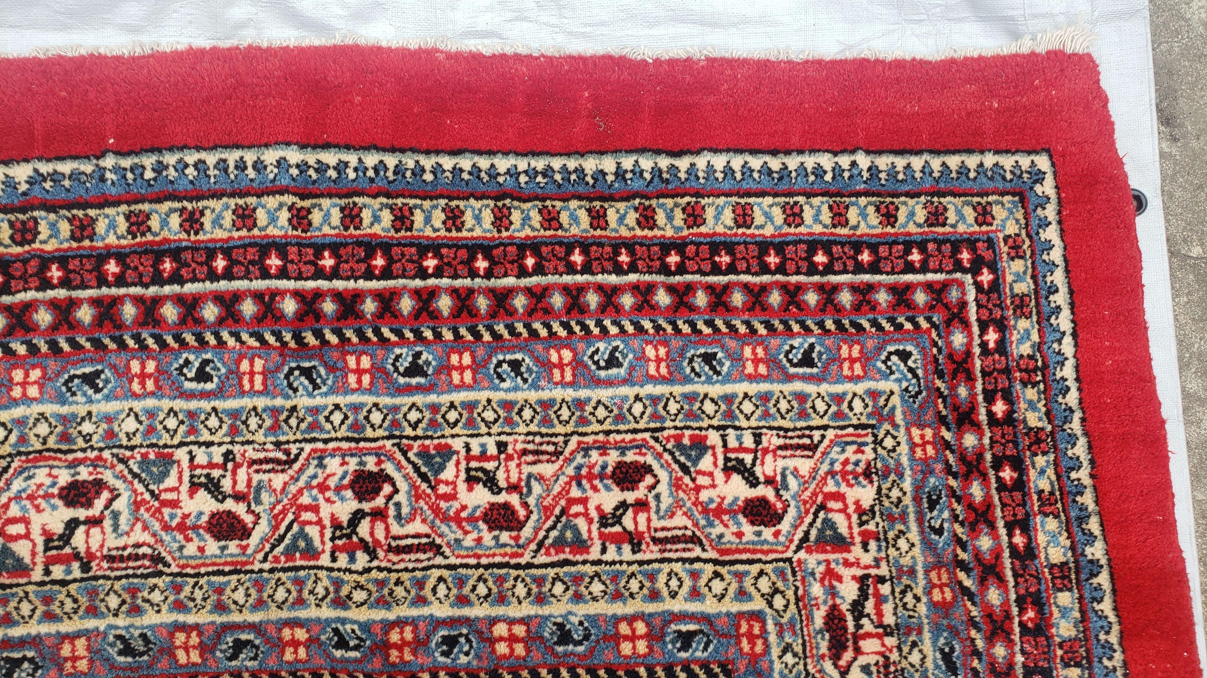 Persian Sarouk Mir Pattern, Red and Beige, Hand-Knotted, Wool, Paisley Boteh Design, 9'9" x 13', Semi Antique - Image 7