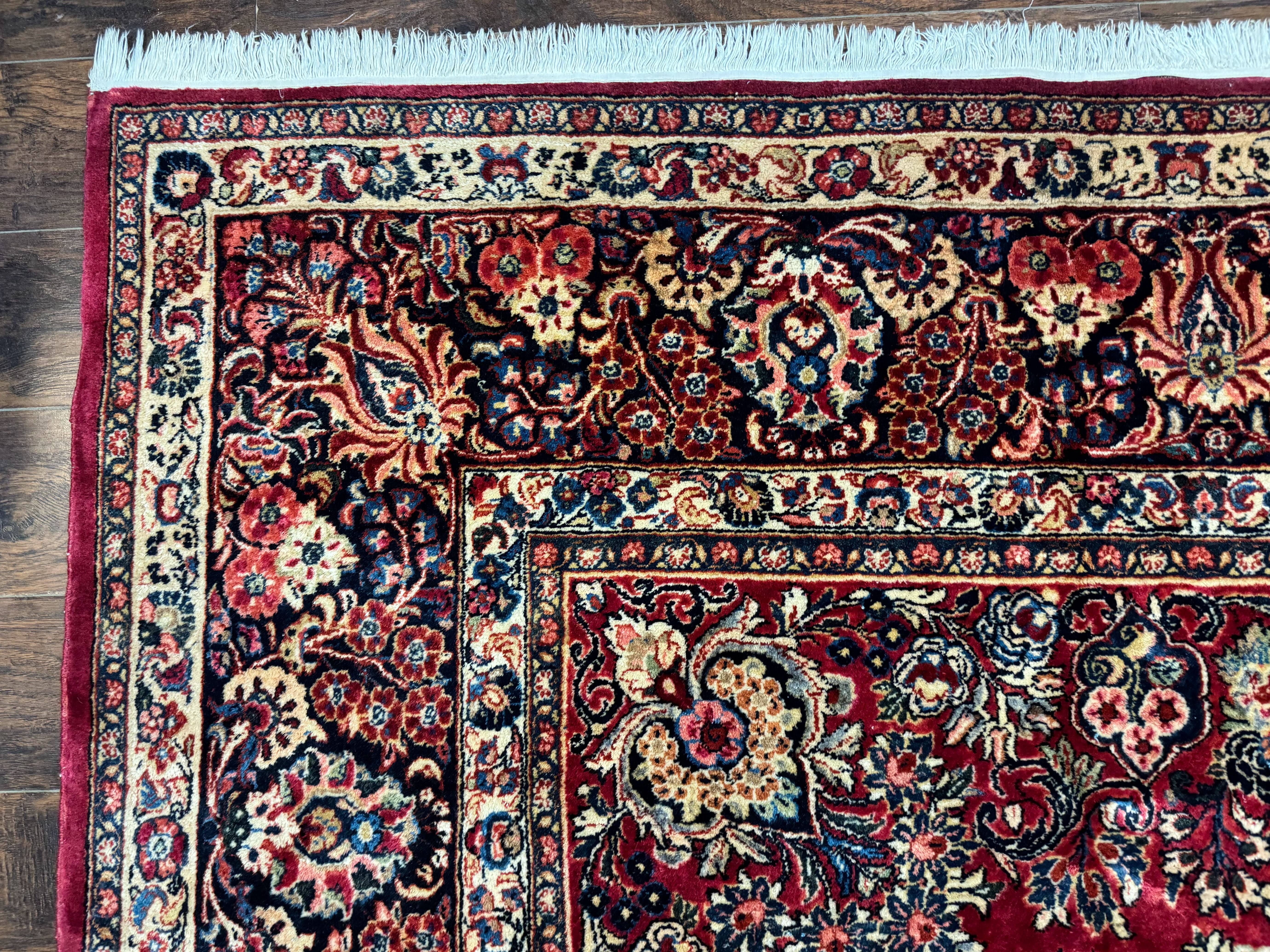 Persian Sarouk Rug 10x10, Square Persian Carpet, Red, Floral, Antique - Image 5
