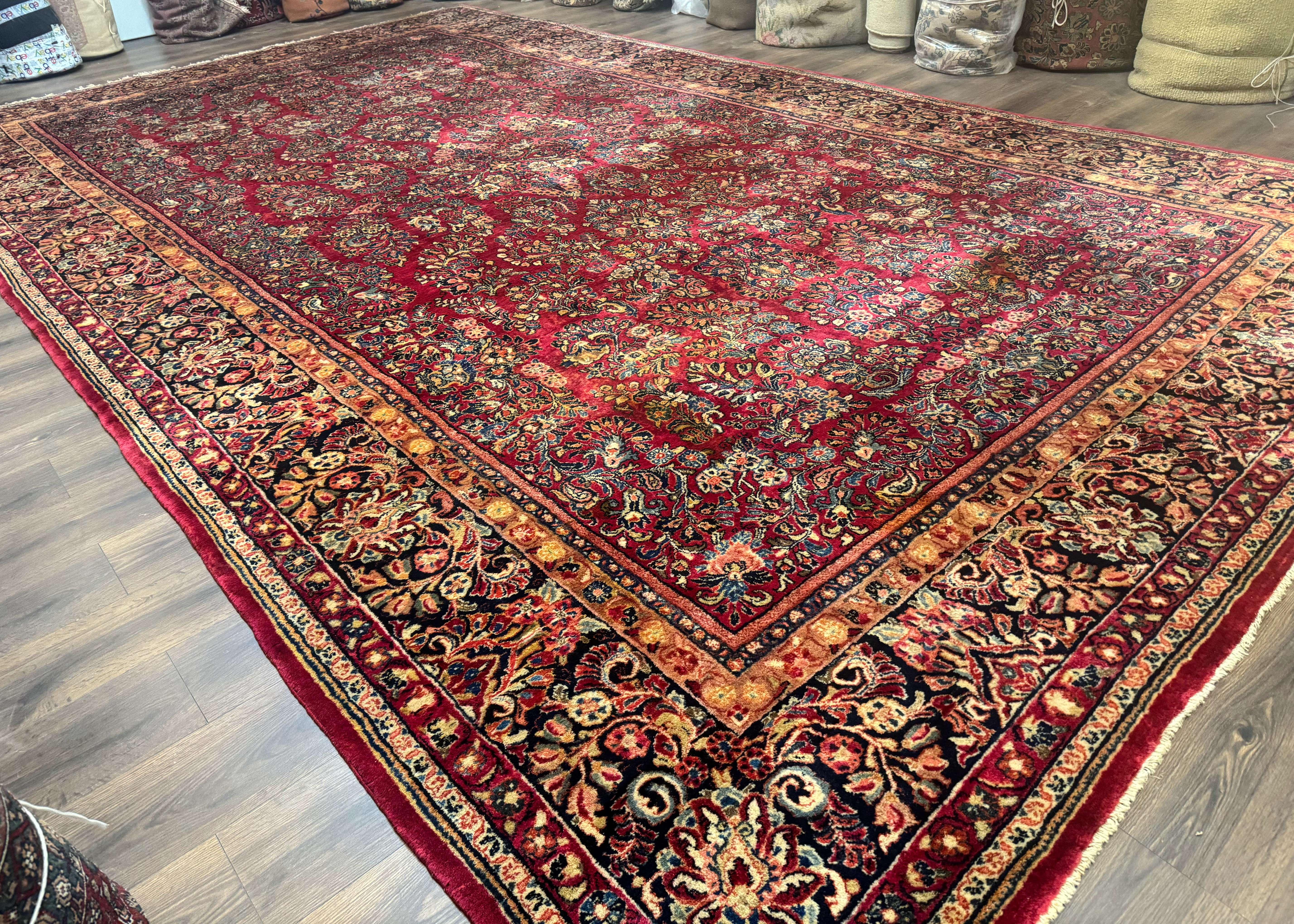 Persian Sarouk Rug 10x18, Palace Size Antique Persian Carpet, Wool, Red, Floral, Handmade Traditional Persian Rug, Extra Large Rug - Image 12