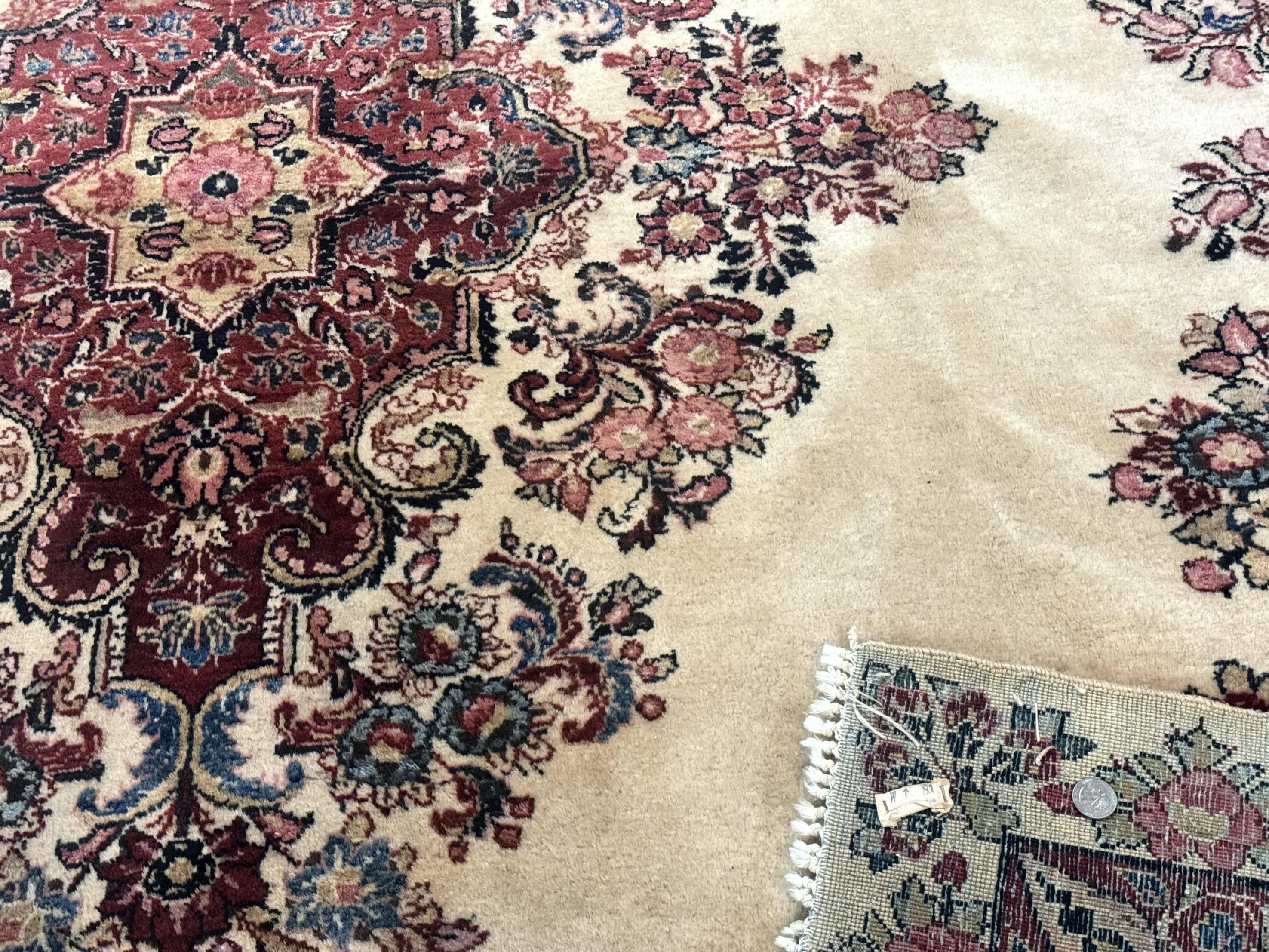 Persian Sarouk Rug 9x12, Ivory & Blue, Semi Open Field - Image 10