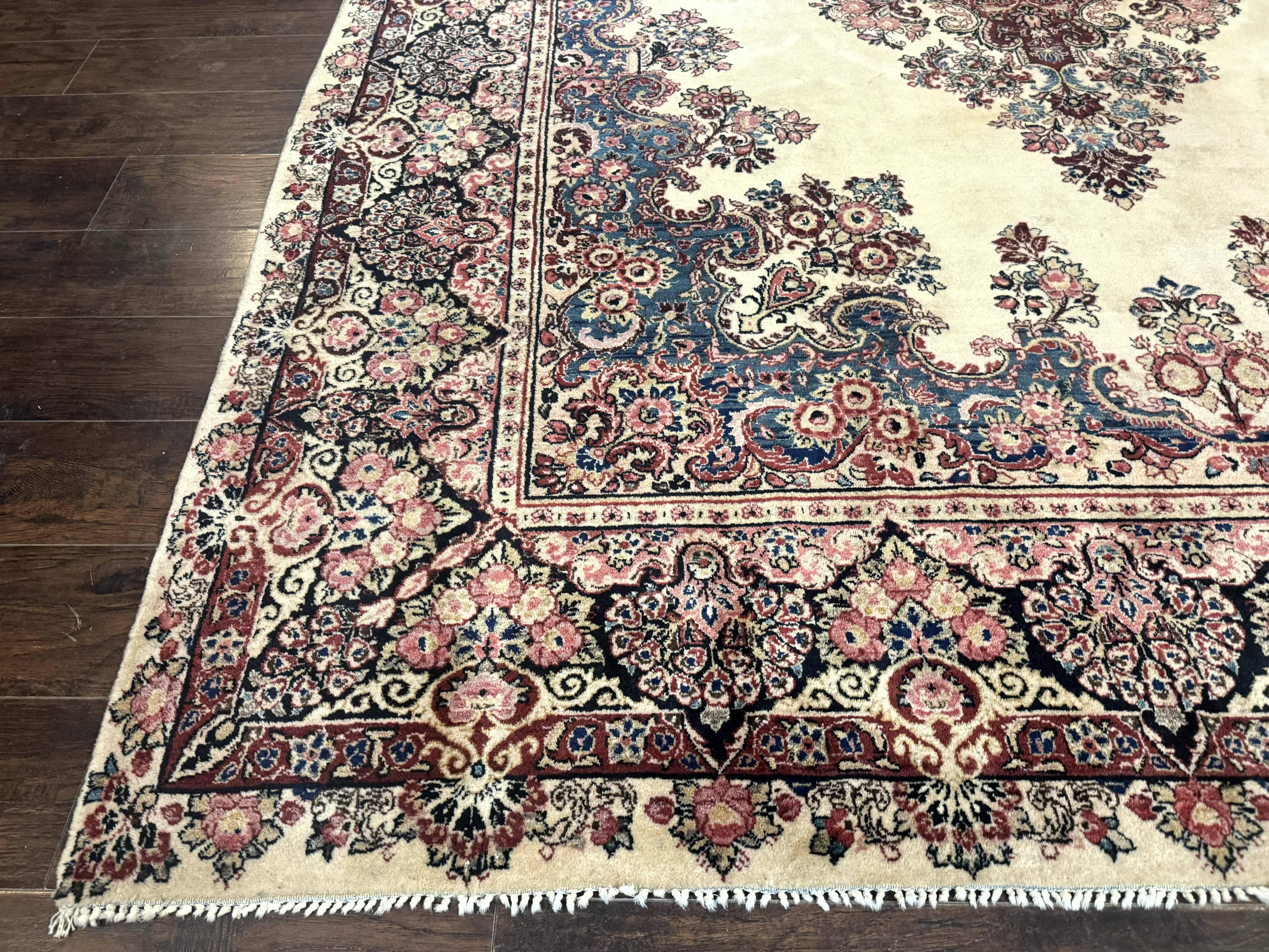 Persian Sarouk Rug 9x12, Ivory & Blue, Semi Open Field - Image 8