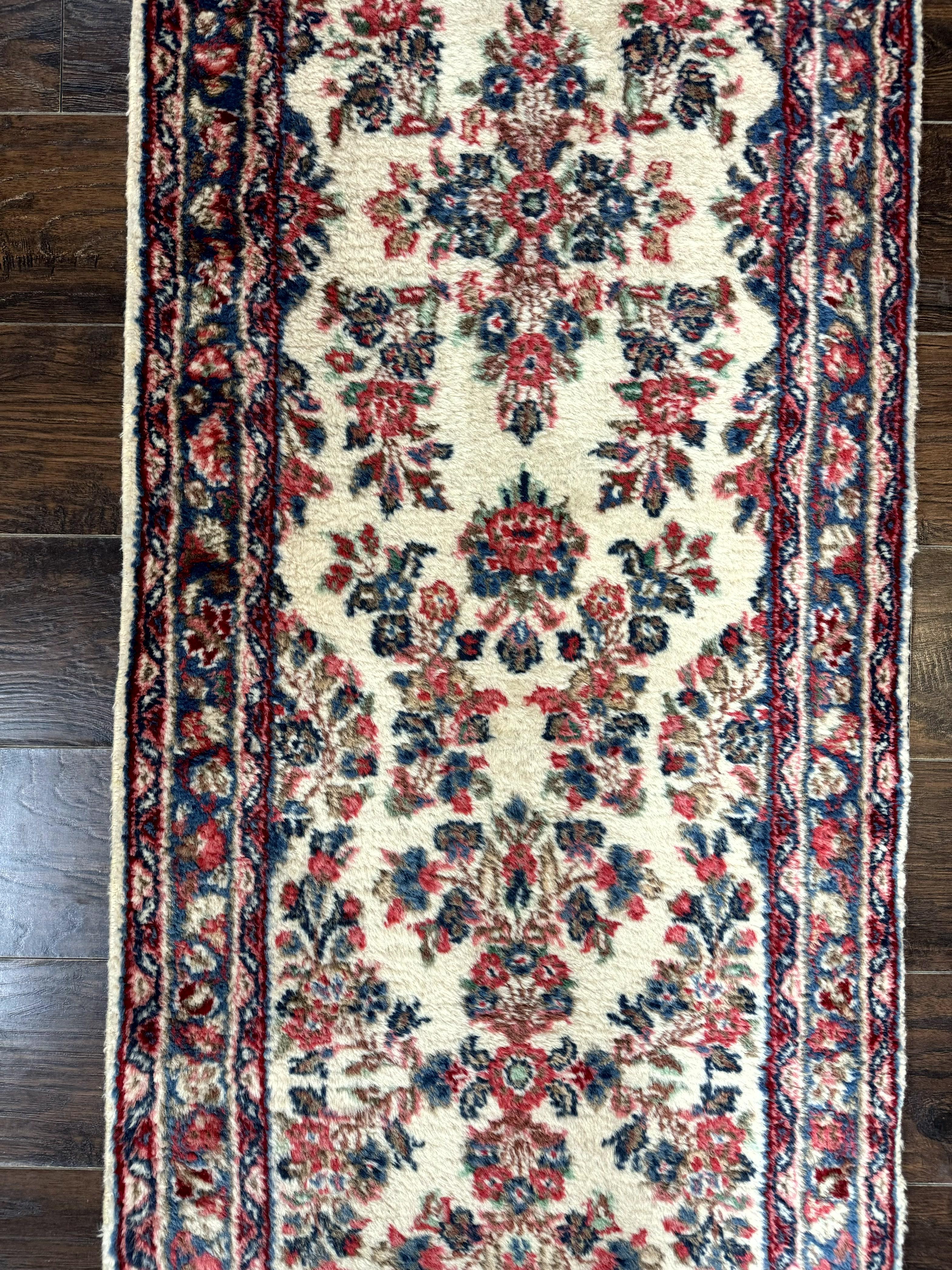 Persian Sarouk Runner Rug 2.4 x 21, Handmade Wool Floral Runner Rug for Hallway, 21ft Runner, Ivory - Image 4