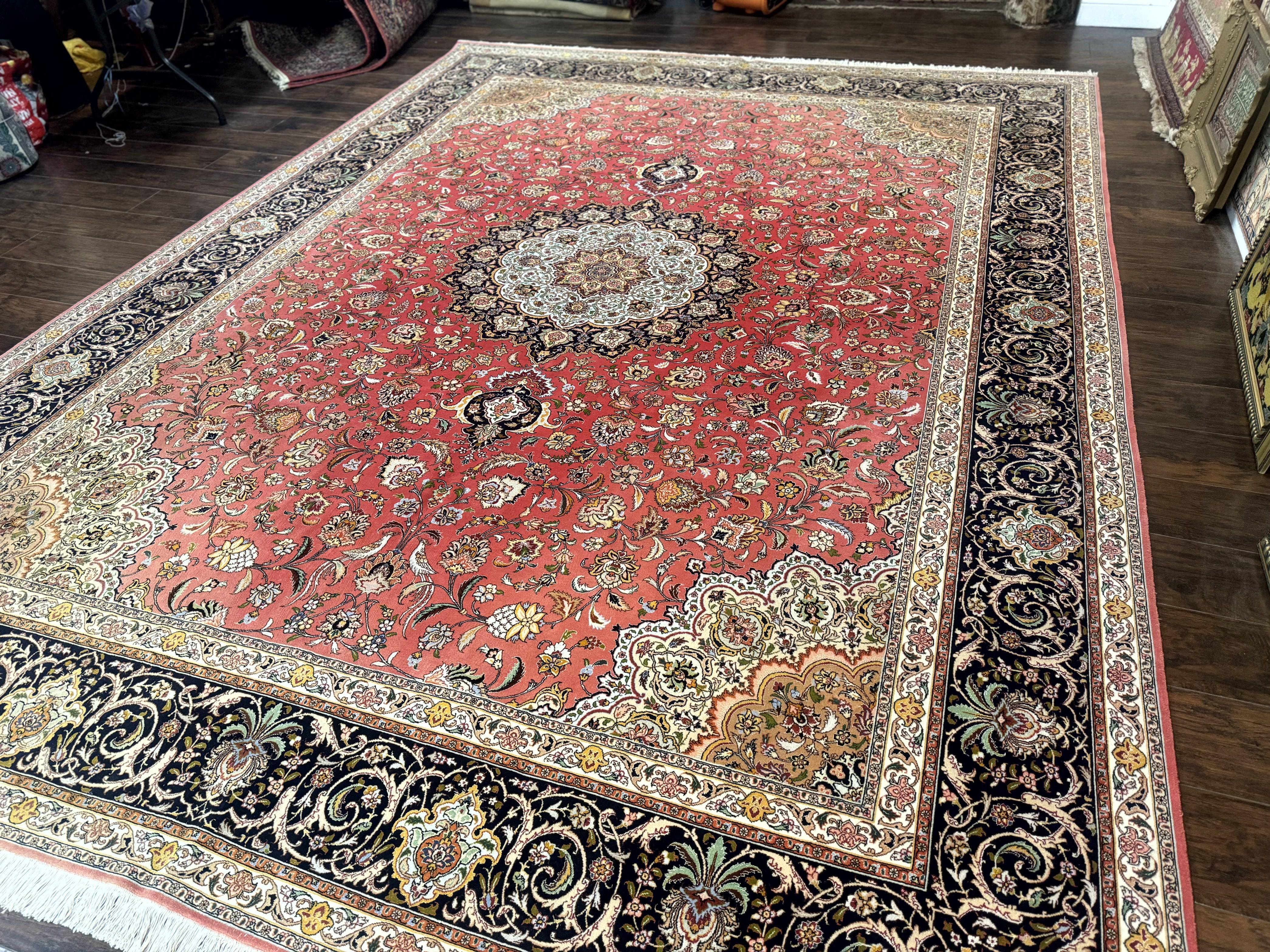 Persian Tabriz Rug 10x13 – Floral Medallion & Birds, Wool & Silk, 330 KPSI - Image 2