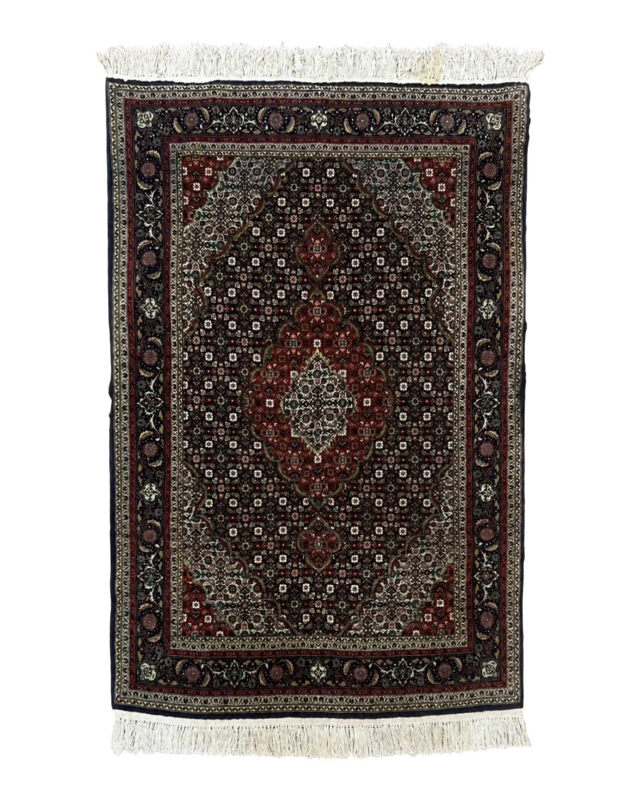 Persian Tabriz Rug 3x5, Wool on Silk Foundation, Very Fine 550 KPSI, Dark Navy Blue
