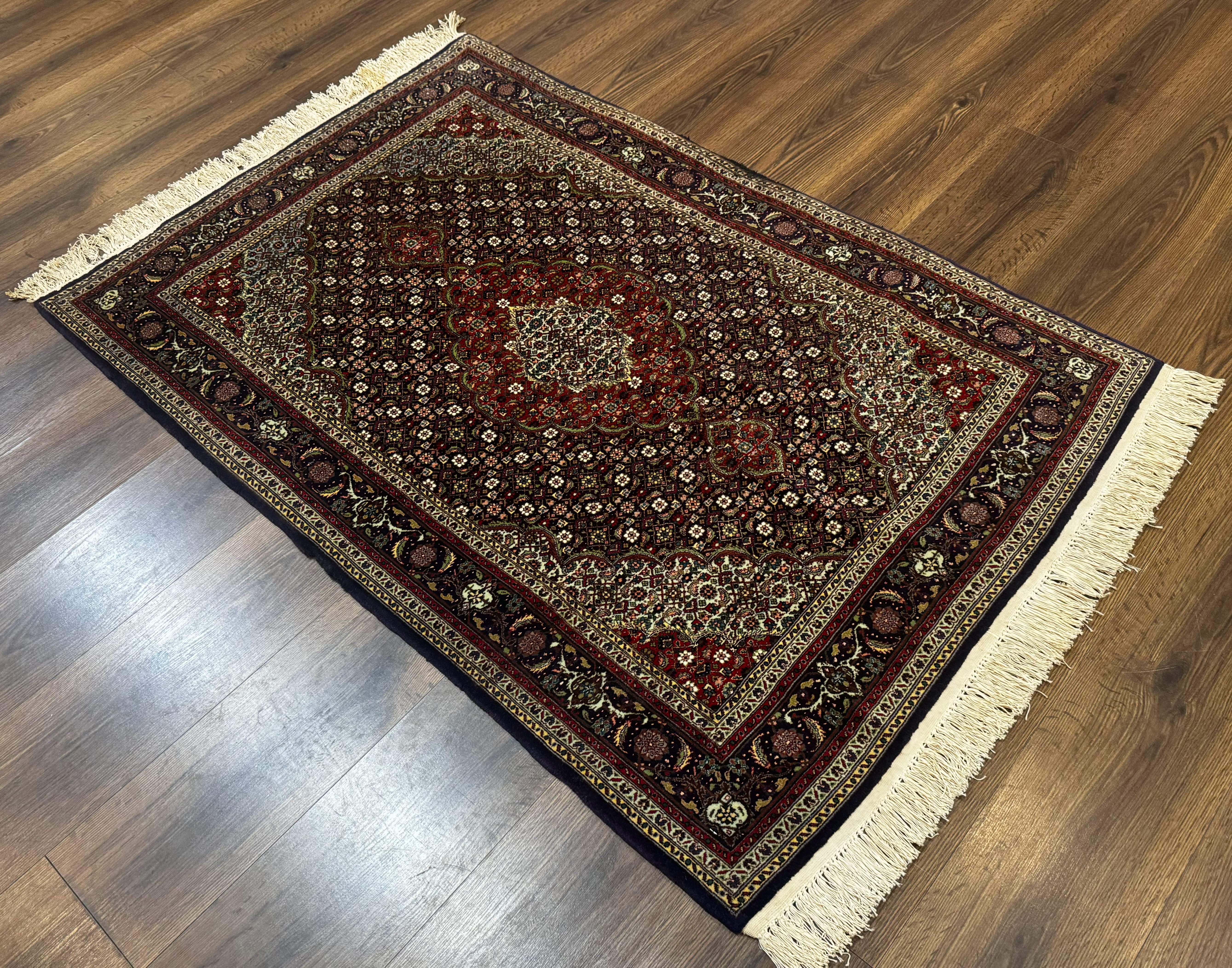 Persian Tabriz Rug 3x5, Wool on Silk Foundation, Very Fine 550 KPSI, Dark Navy Blue - Image 3