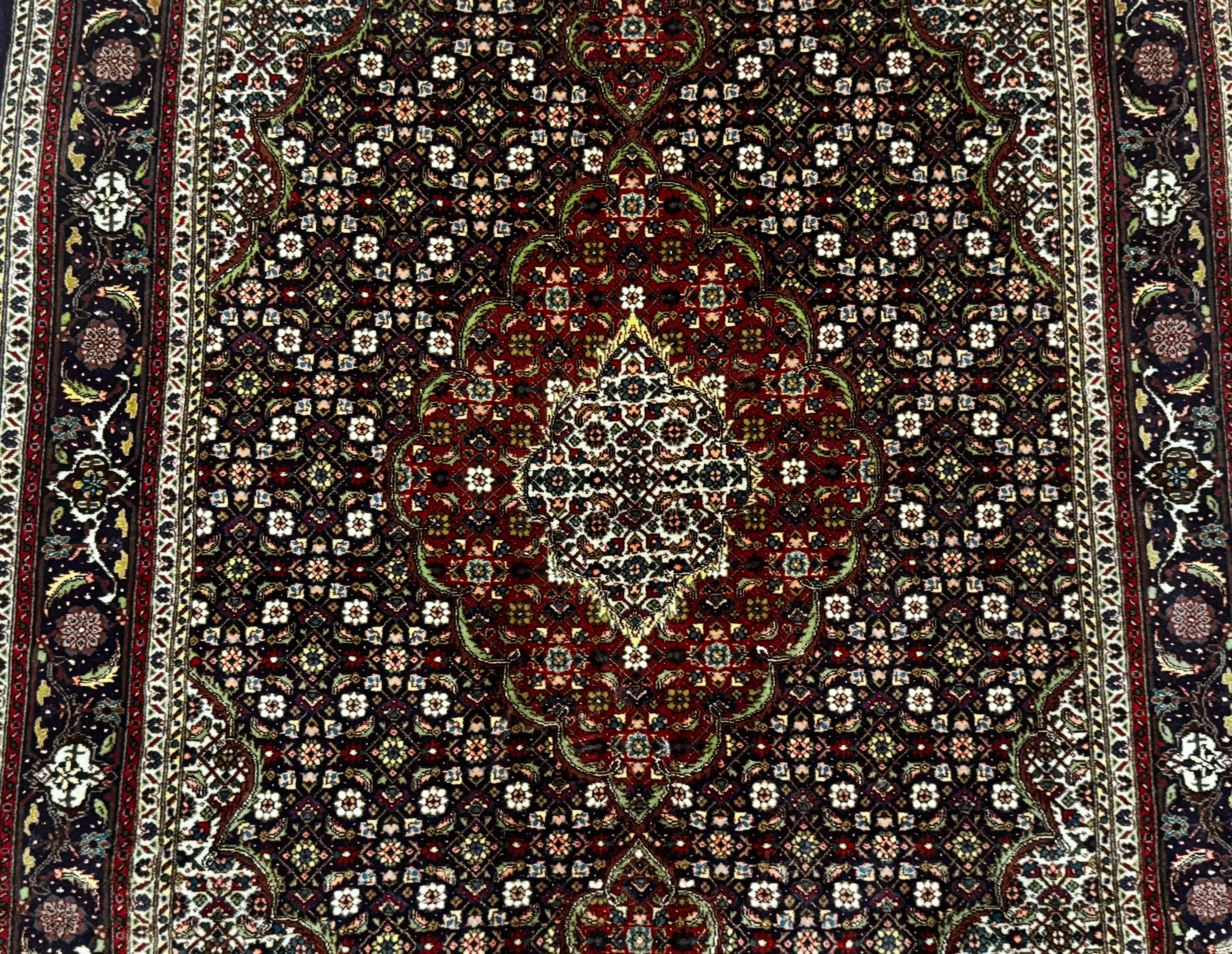 Persian Tabriz Rug 3x5, Wool on Silk Foundation, Very Fine 550 KPSI, Dark Navy Blue - Image 4