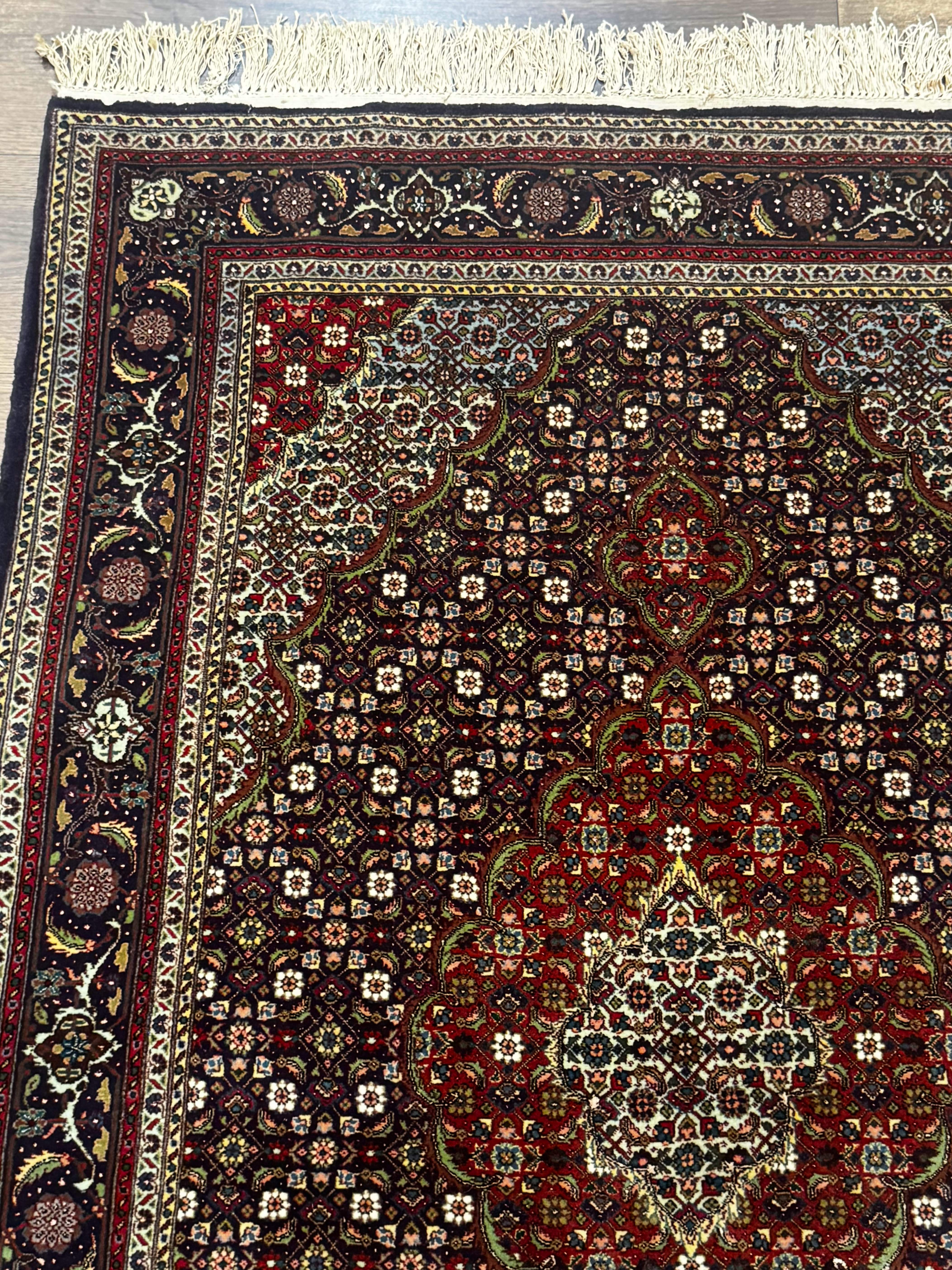 Persian Tabriz Rug 3x5, Wool on Silk Foundation, Very Fine 550 KPSI, Dark Navy Blue - Image 6